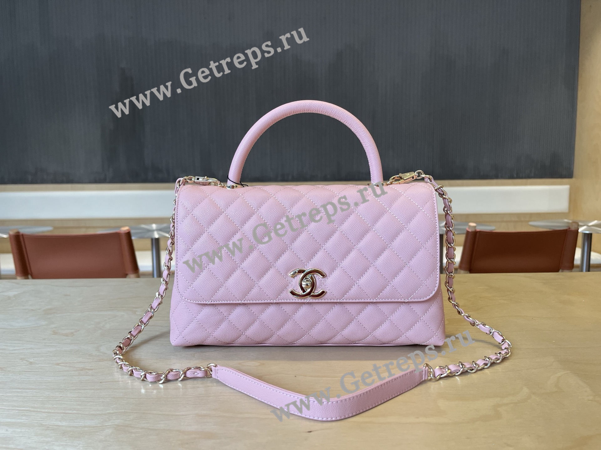 Chanel COCO Top Handle Handbag Cherry Grained Calfskin 28cm