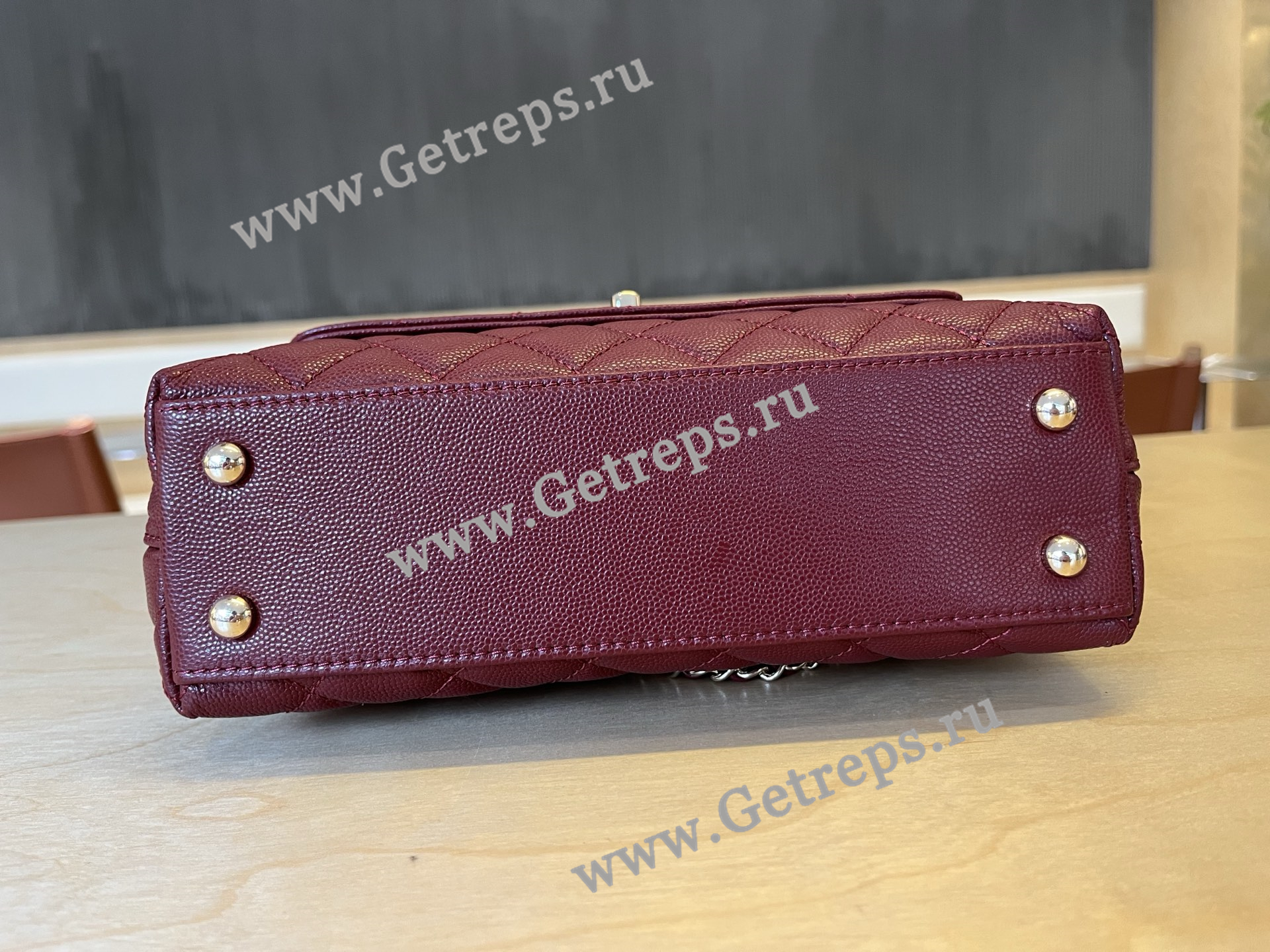 Chanel COCO Top Handle Handbag Dark Red Grained Calfskin 23cm