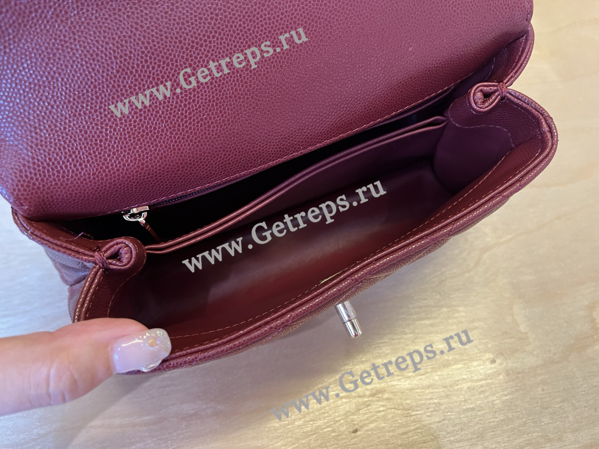 Chanel COCO Top Handle Handbag Dark Red Grained Calfskin 23cm