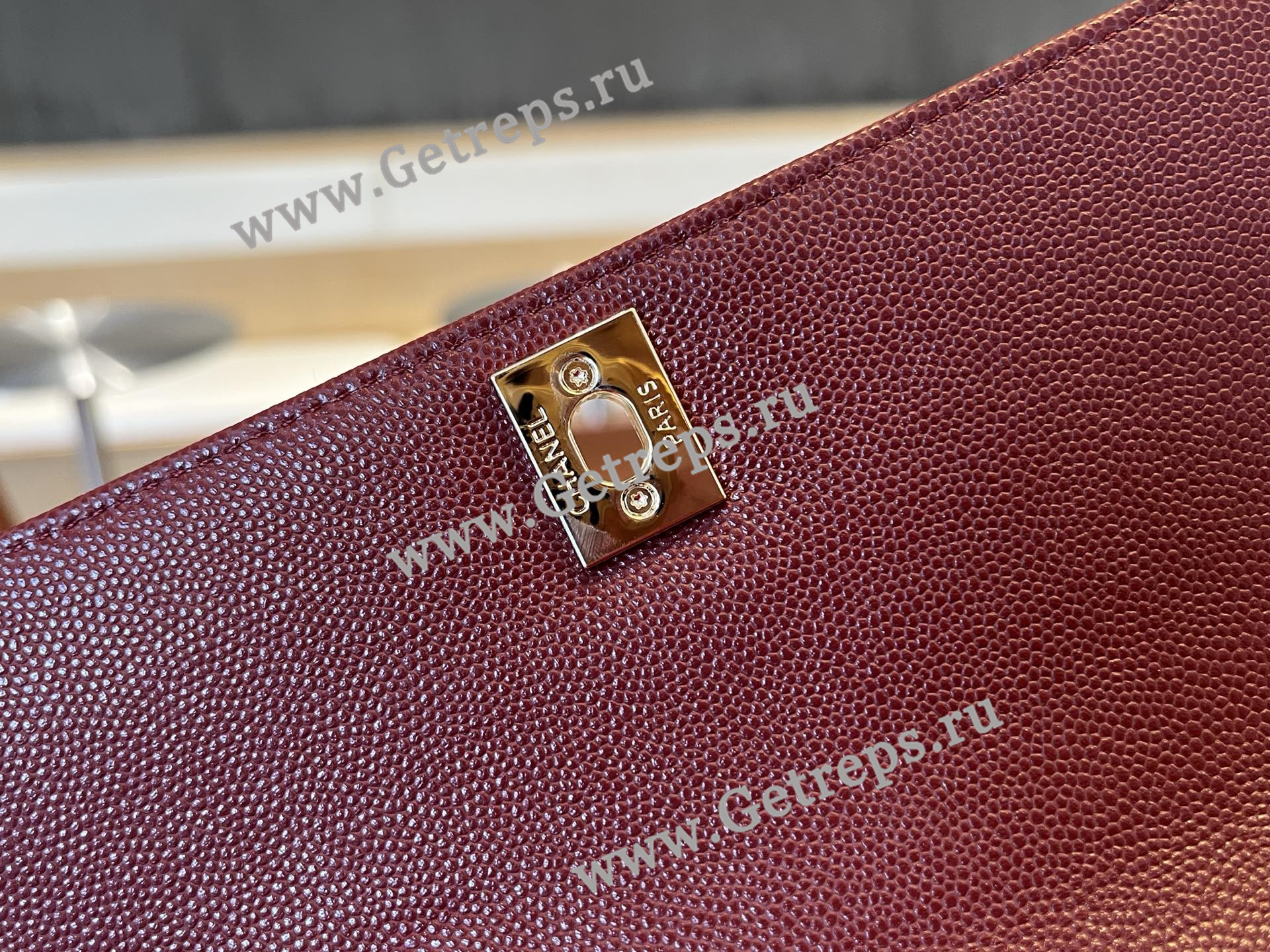 Chanel COCO Top Handle Handbag Dark Red Grained Calfskin 23cm