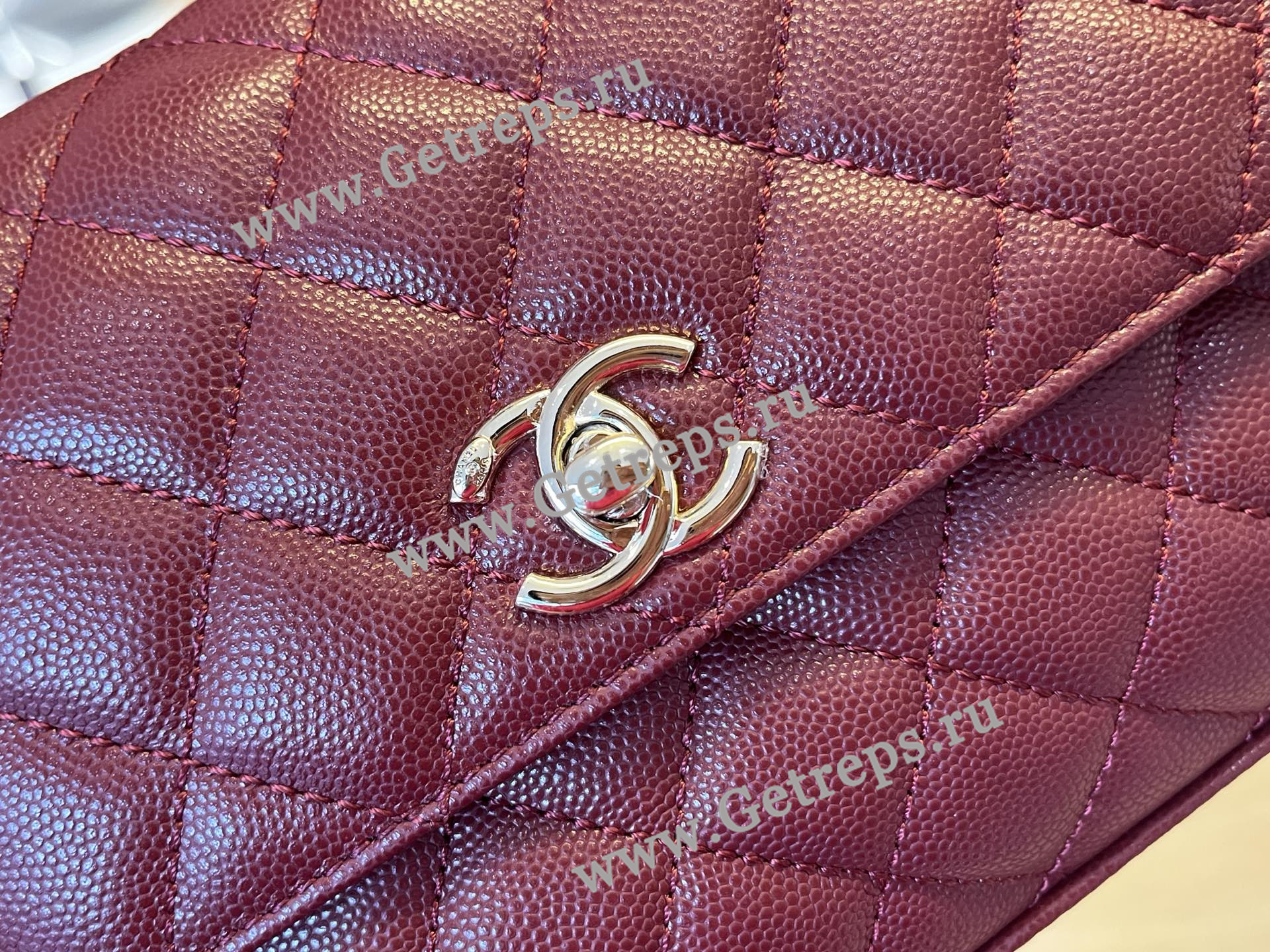 Chanel COCO Top Handle Handbag Dark Red Grained Calfskin 23cm
