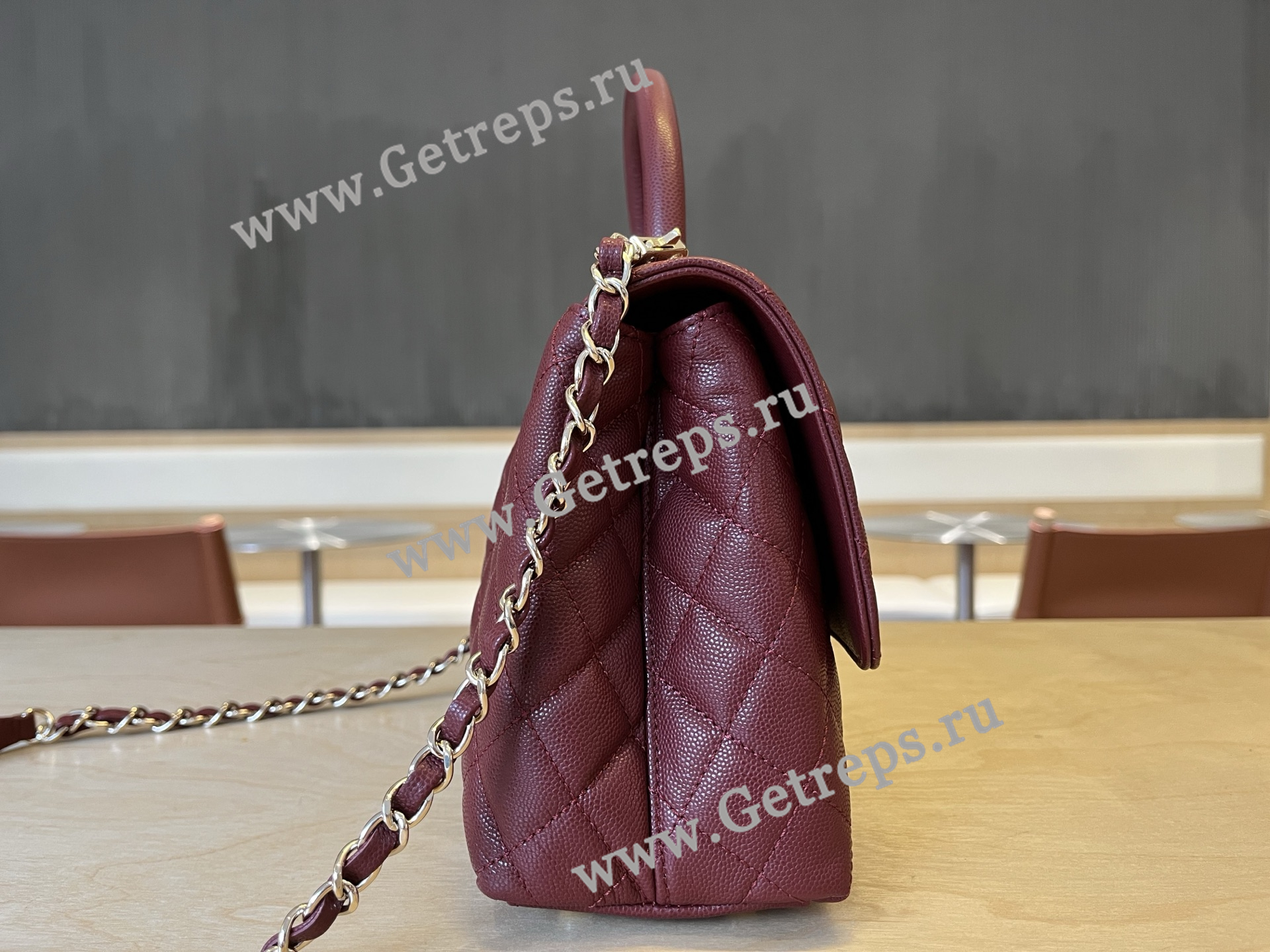Chanel COCO Top Handle Handbag Dark Red Grained Calfskin 28cm