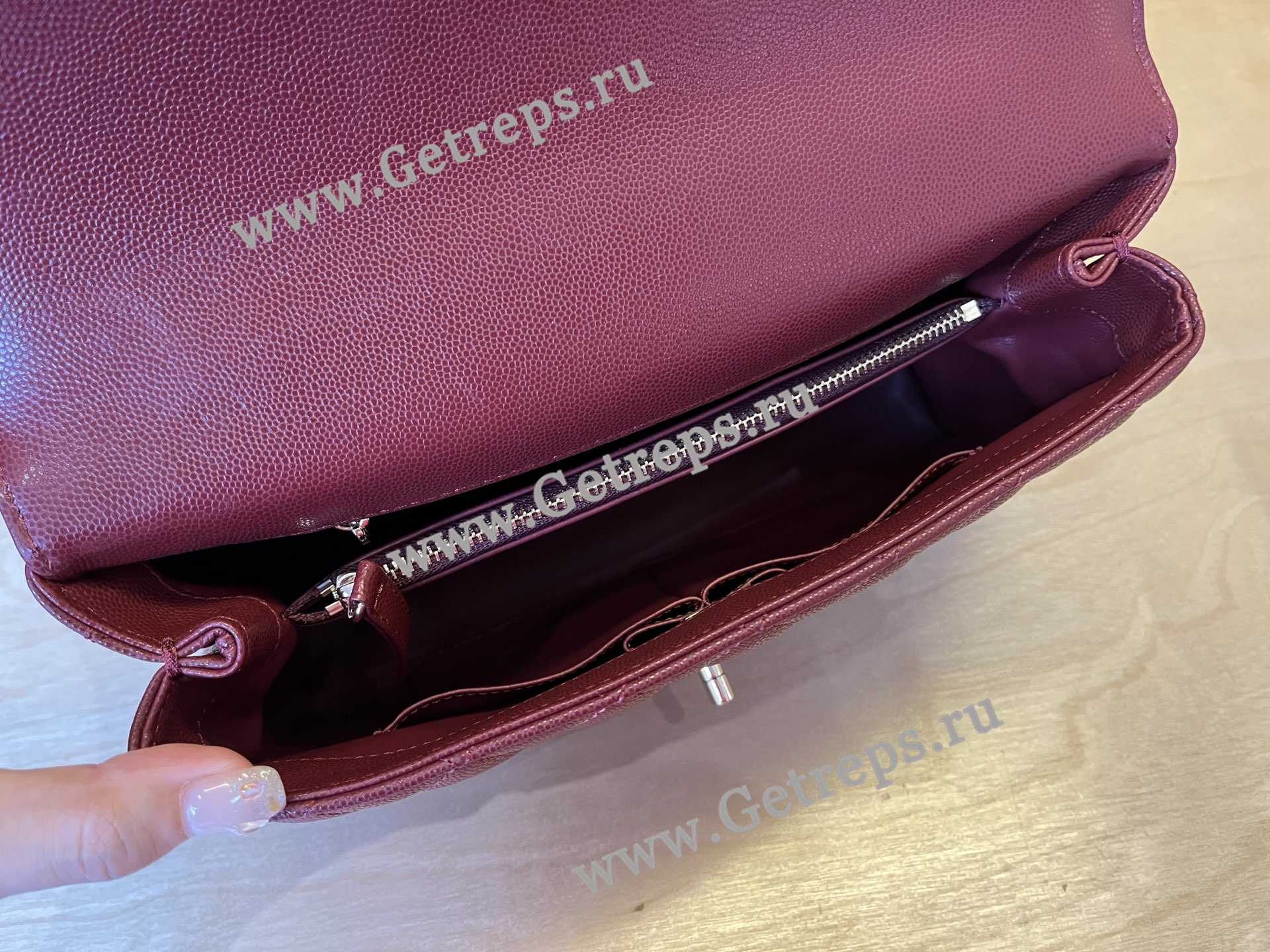 Chanel COCO Top Handle Handbag Dark Red Grained Calfskin 28cm