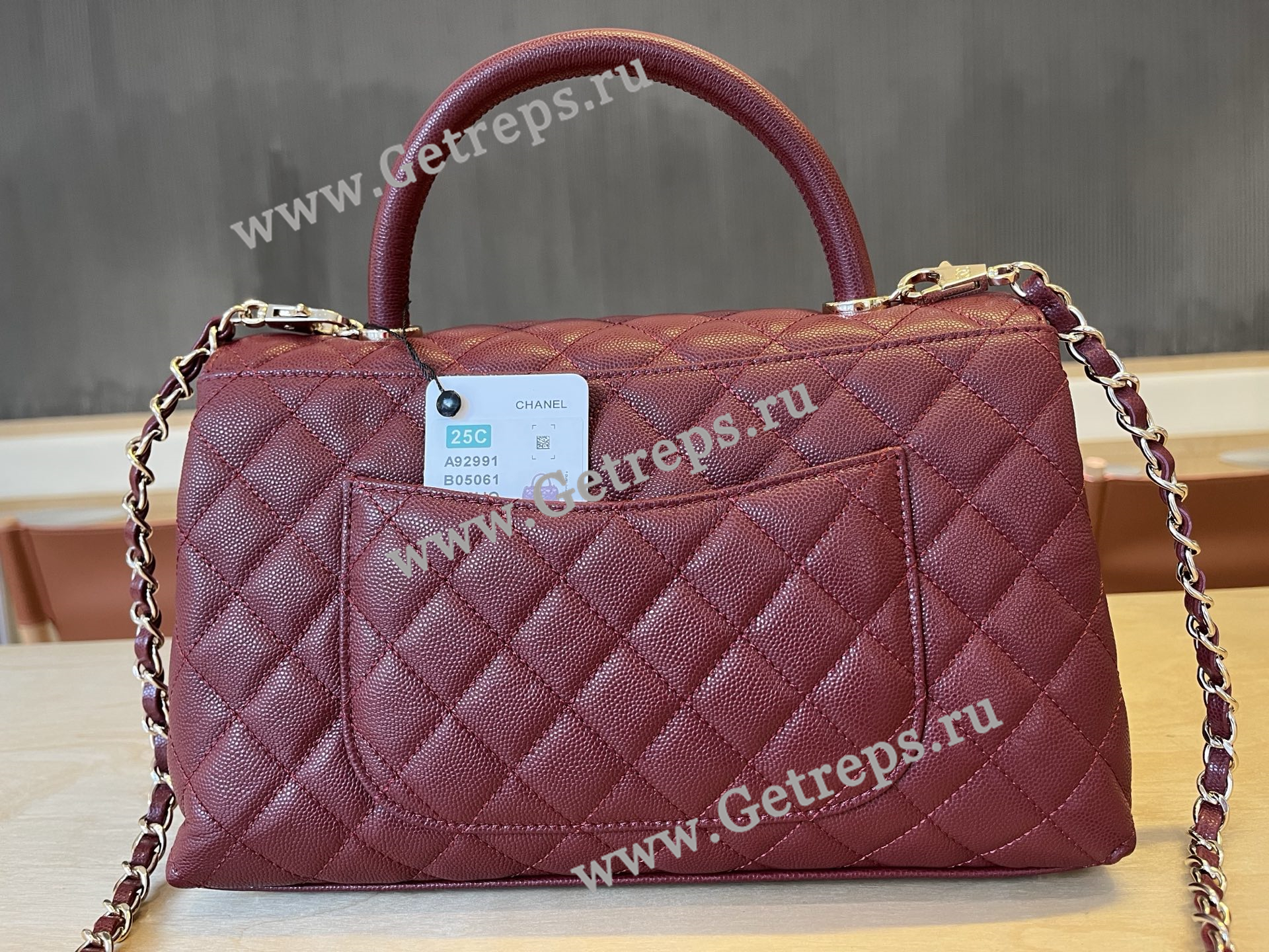 Chanel COCO Top Handle Handbag Dark Red Grained Calfskin 28cm