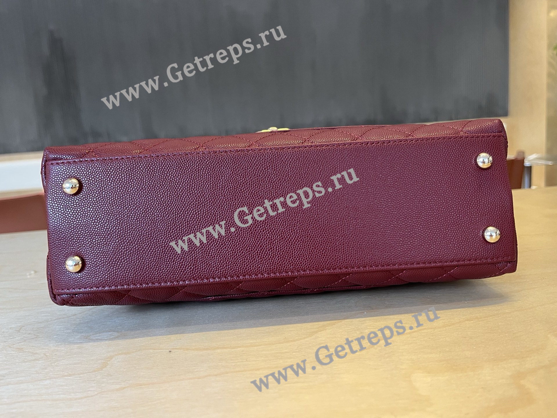 Chanel COCO Top Handle Handbag Dark Red Grained Calfskin 28cm