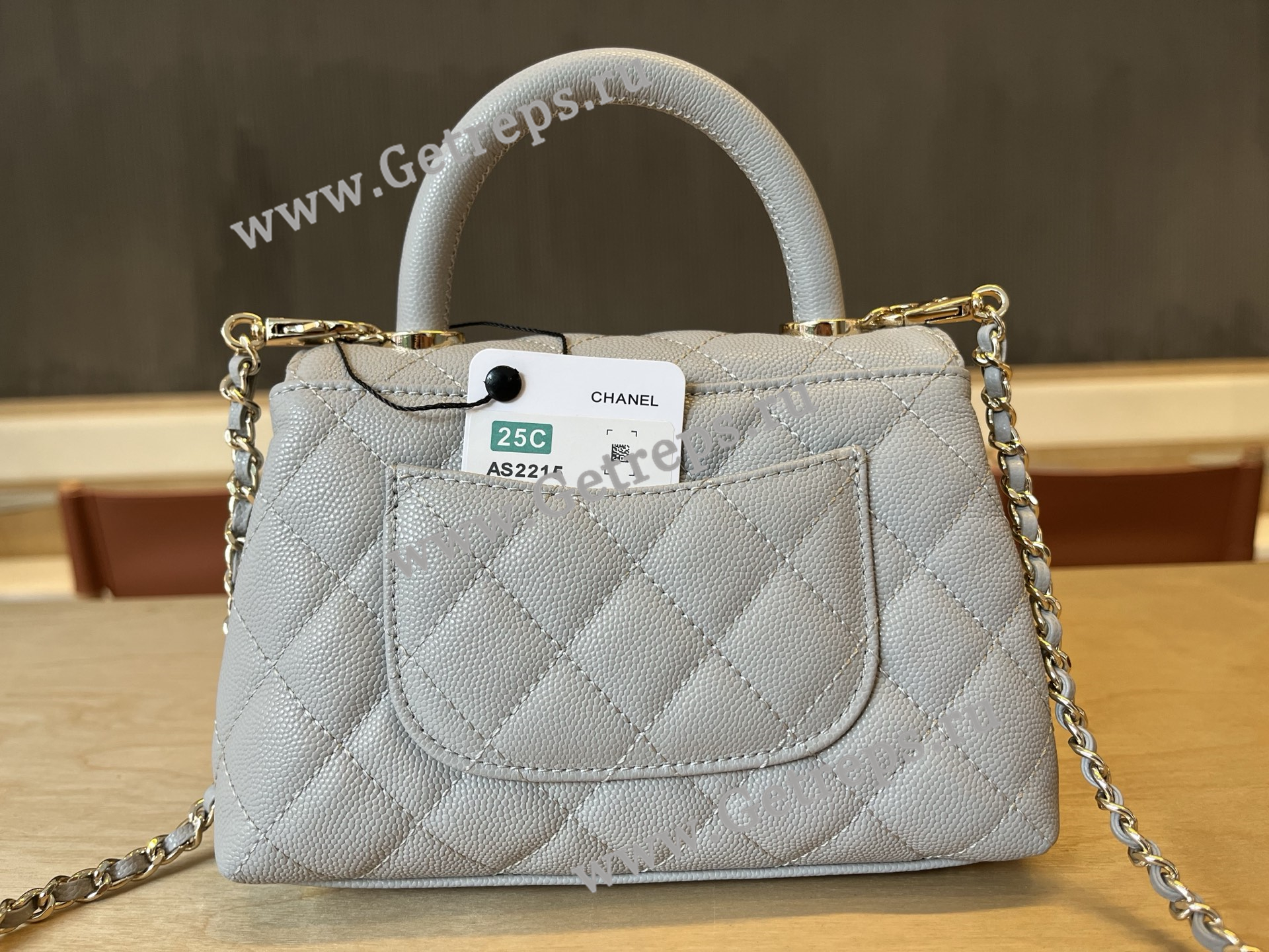 Chanel COCO Top Handle Handbag Light Blue Grained Calfskin 19cm