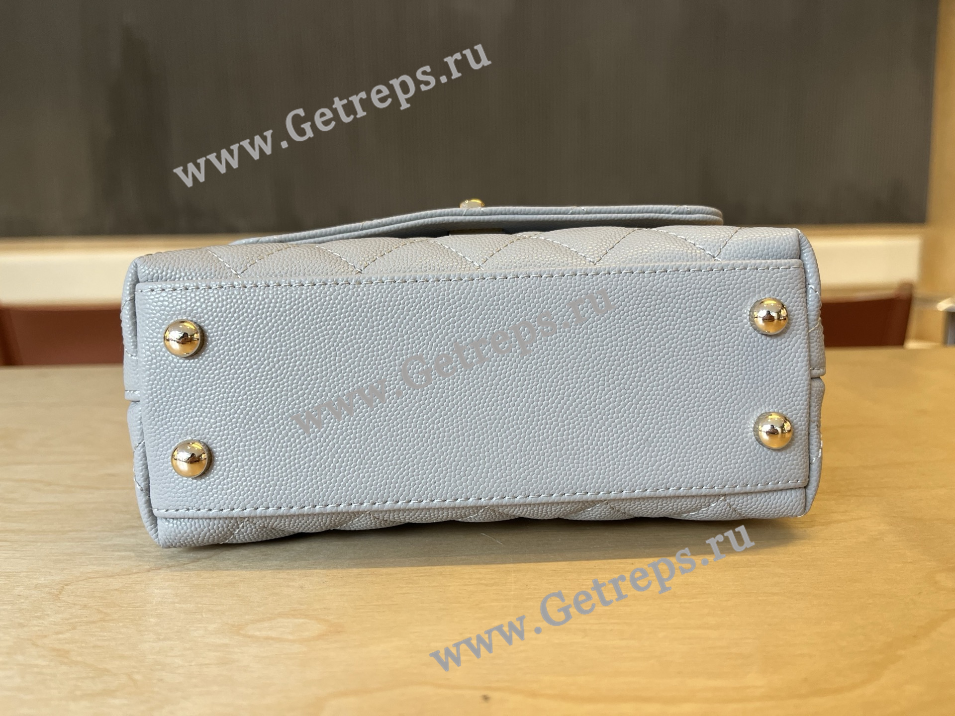 Chanel COCO Top Handle Handbag Light Blue Grained Calfskin 19cm