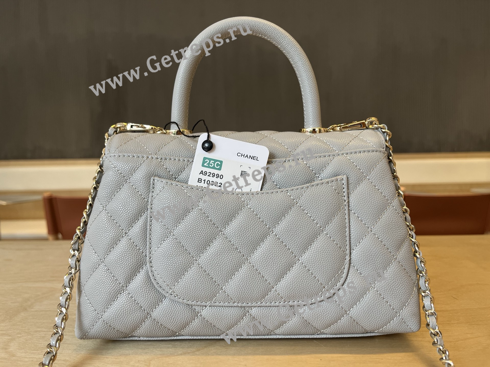 Chanel COCO Top Handle Handbag Light Blue Grained Calfskin 23cm