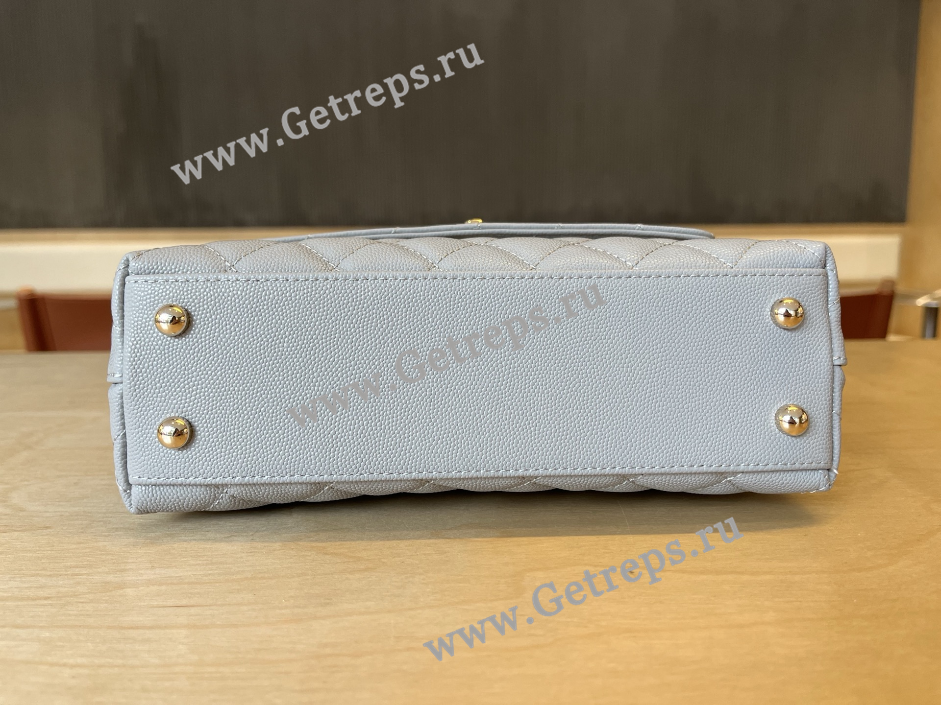 Chanel COCO Top Handle Handbag Light Blue Grained Calfskin 23cm