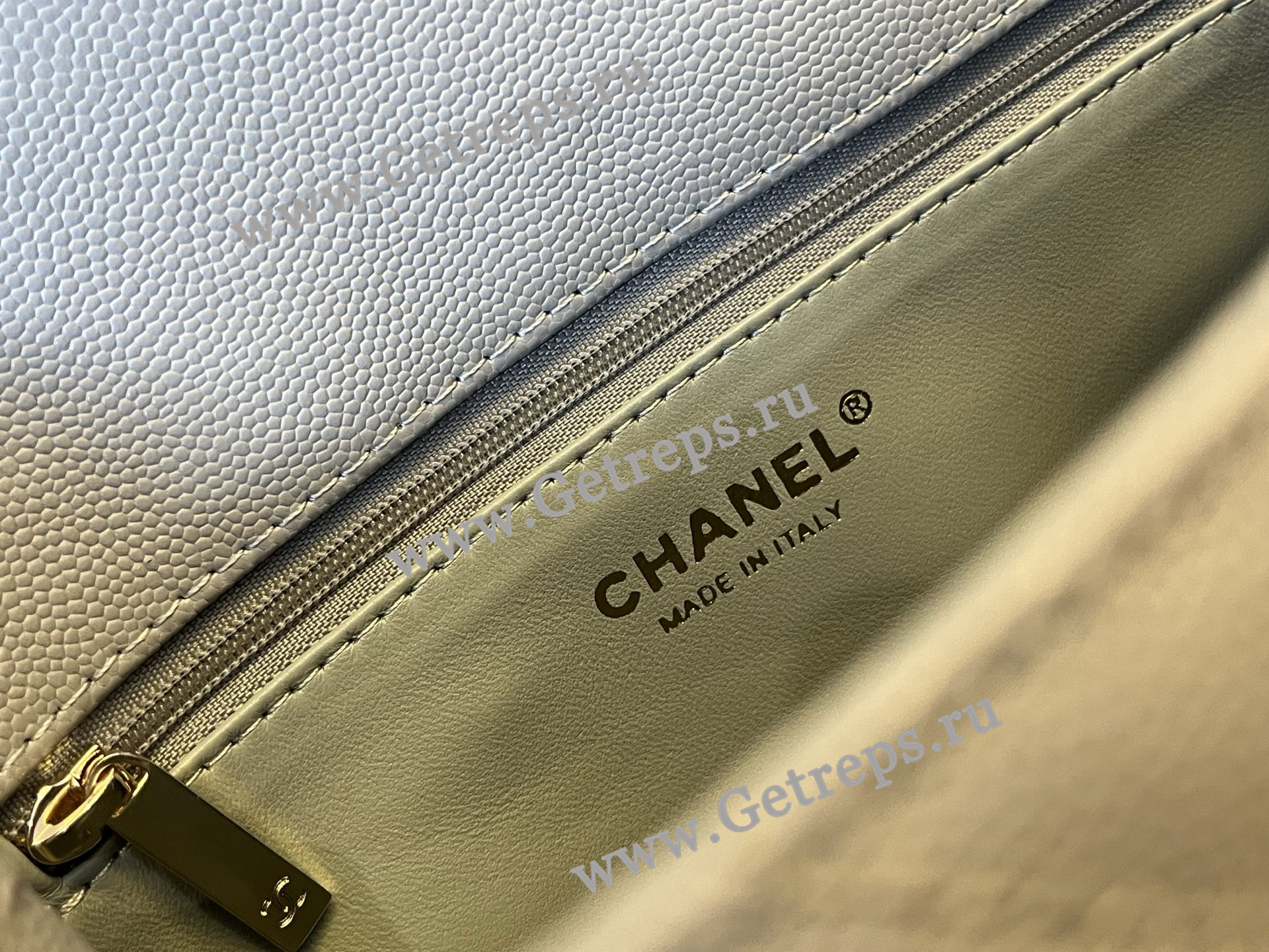 Chanel COCO Top Handle Handbag Light Blue Grained Calfskin 23cm