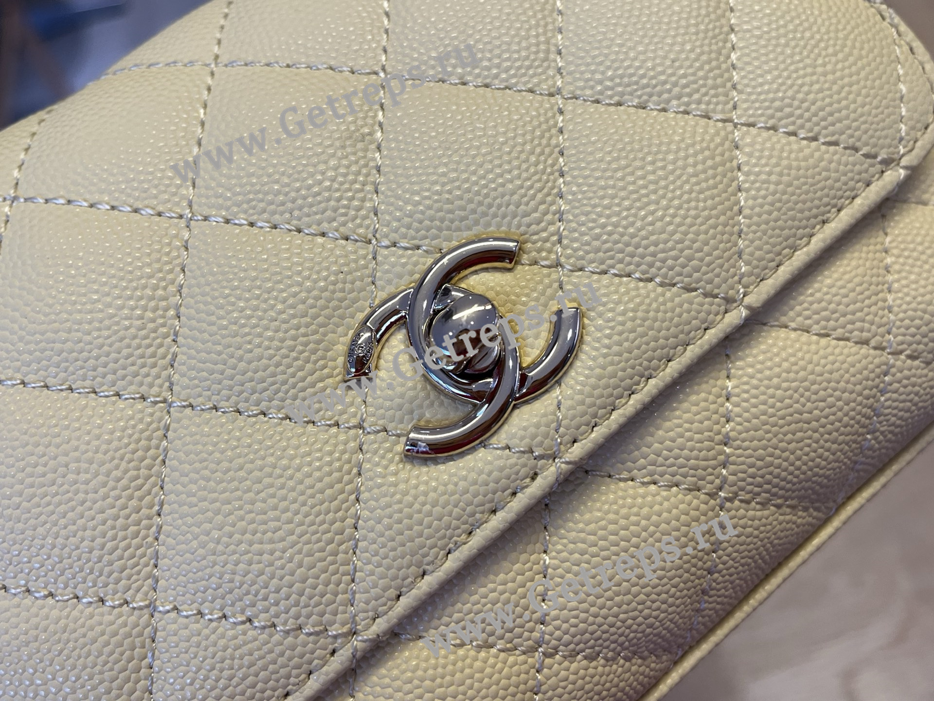 Chanel COCO Top Handle Handbag Light Yellow Grained Calfskin 19cm