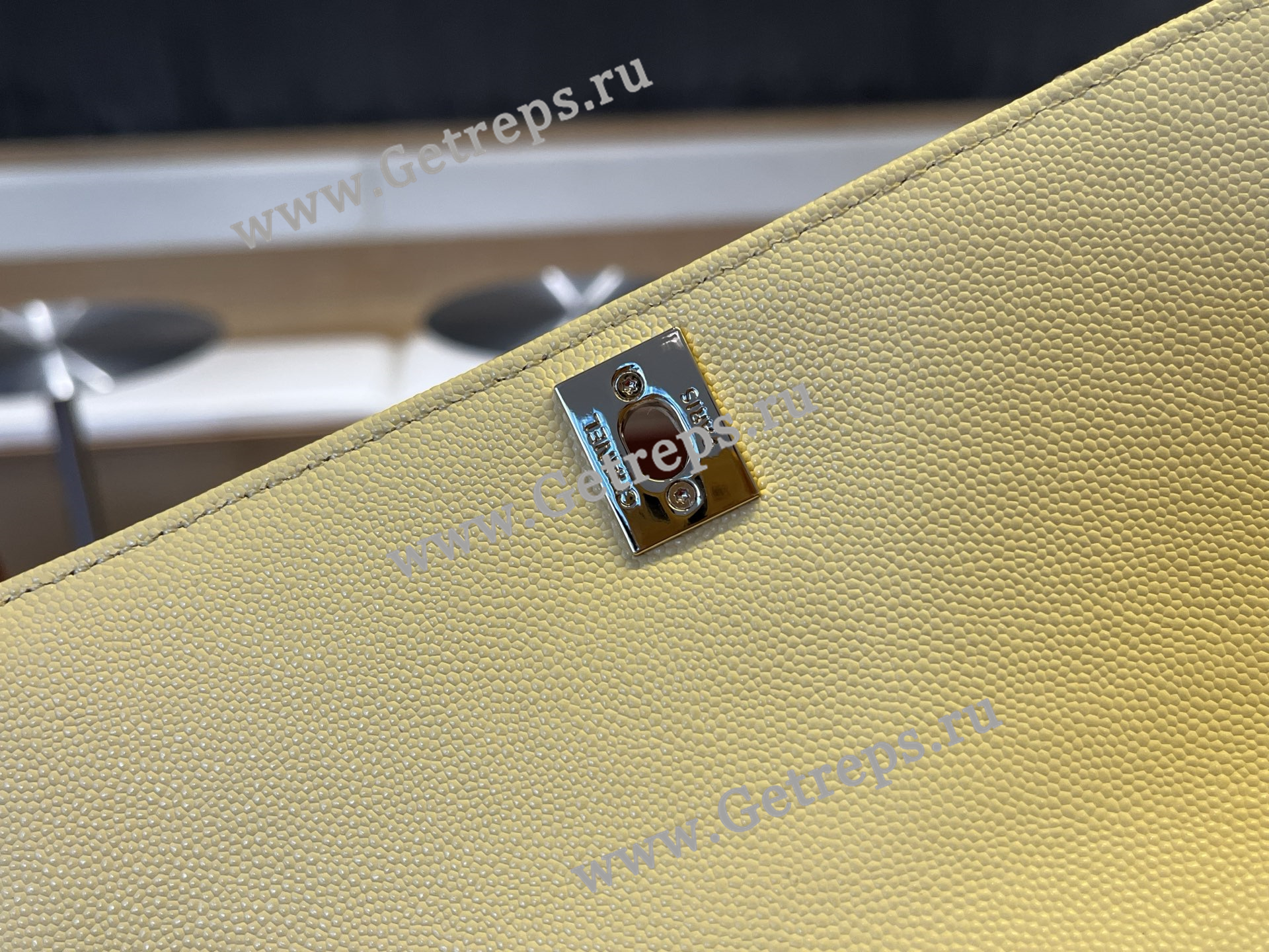 Chanel COCO Top Handle Handbag Light Yellow Grained Calfskin 23cm