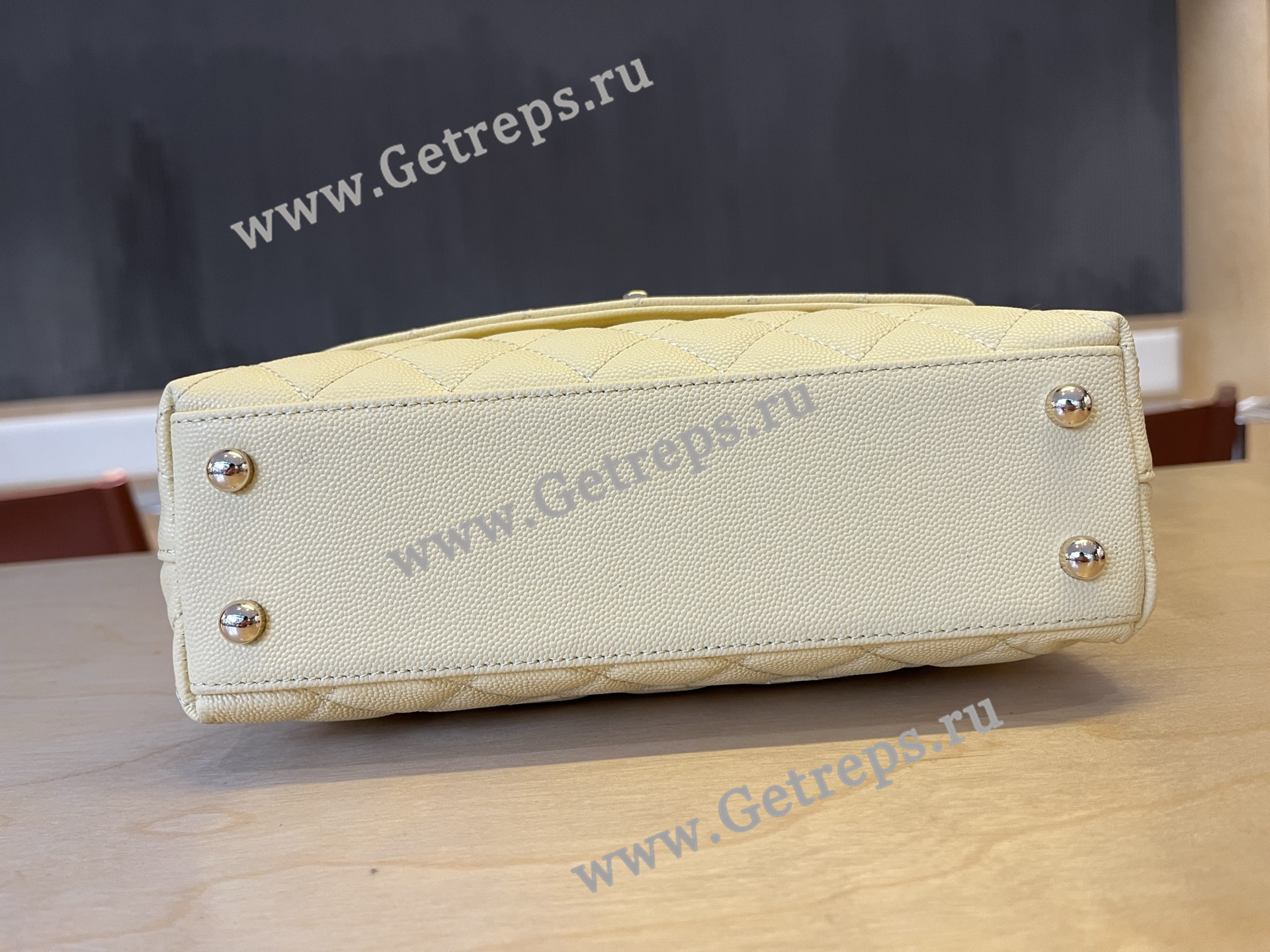 Chanel COCO Top Handle Handbag Light Yellow Grained Calfskin 23cm