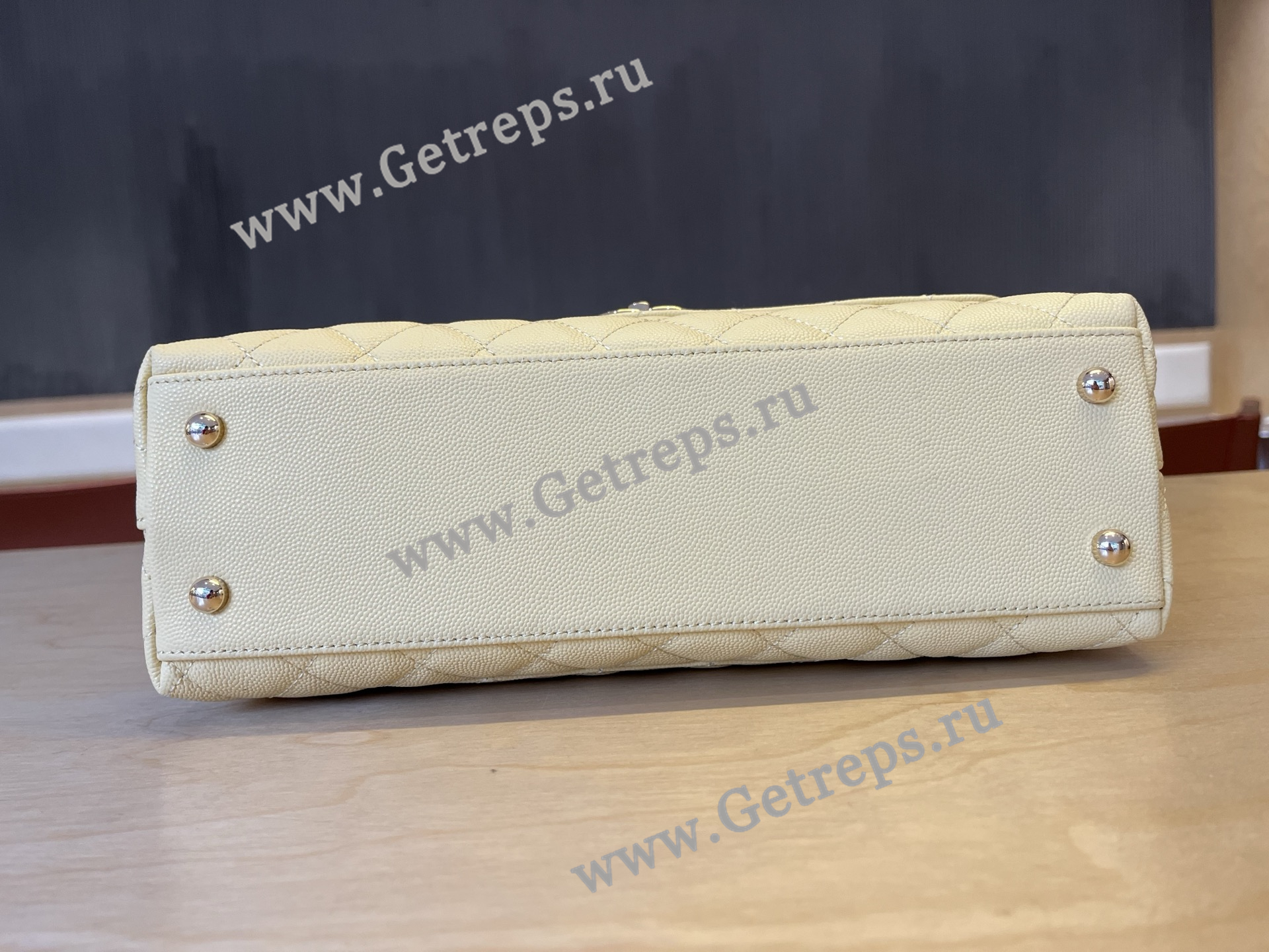 Chanel COCO Top Handle Handbag Light Yellow Grained Calfskin 28cm