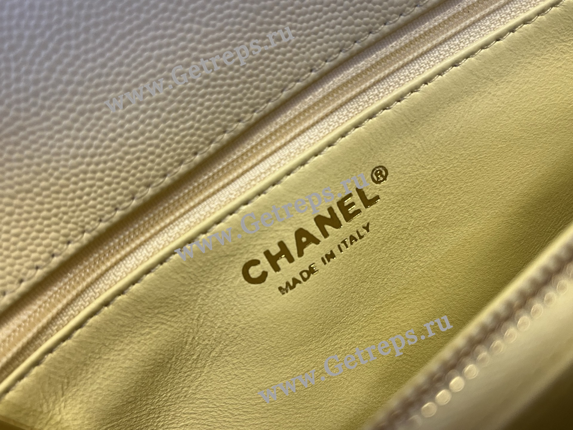 Chanel COCO Top Handle Handbag Light Yellow Grained Calfskin 28cm
