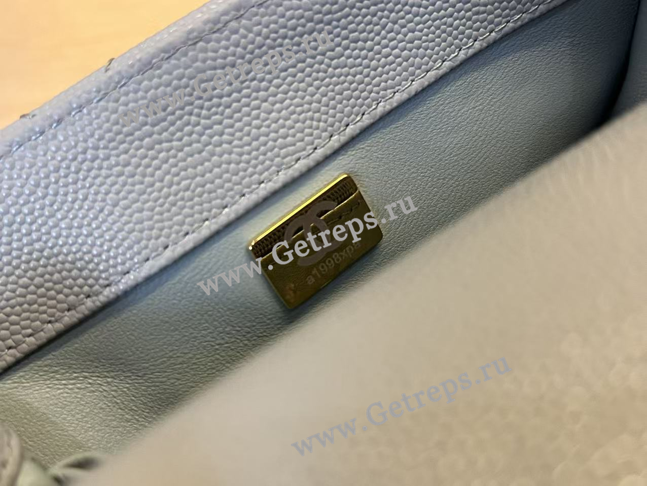 Chanel COCO Top Handle Handbag Medium Blue Grained Calfskin 19cm