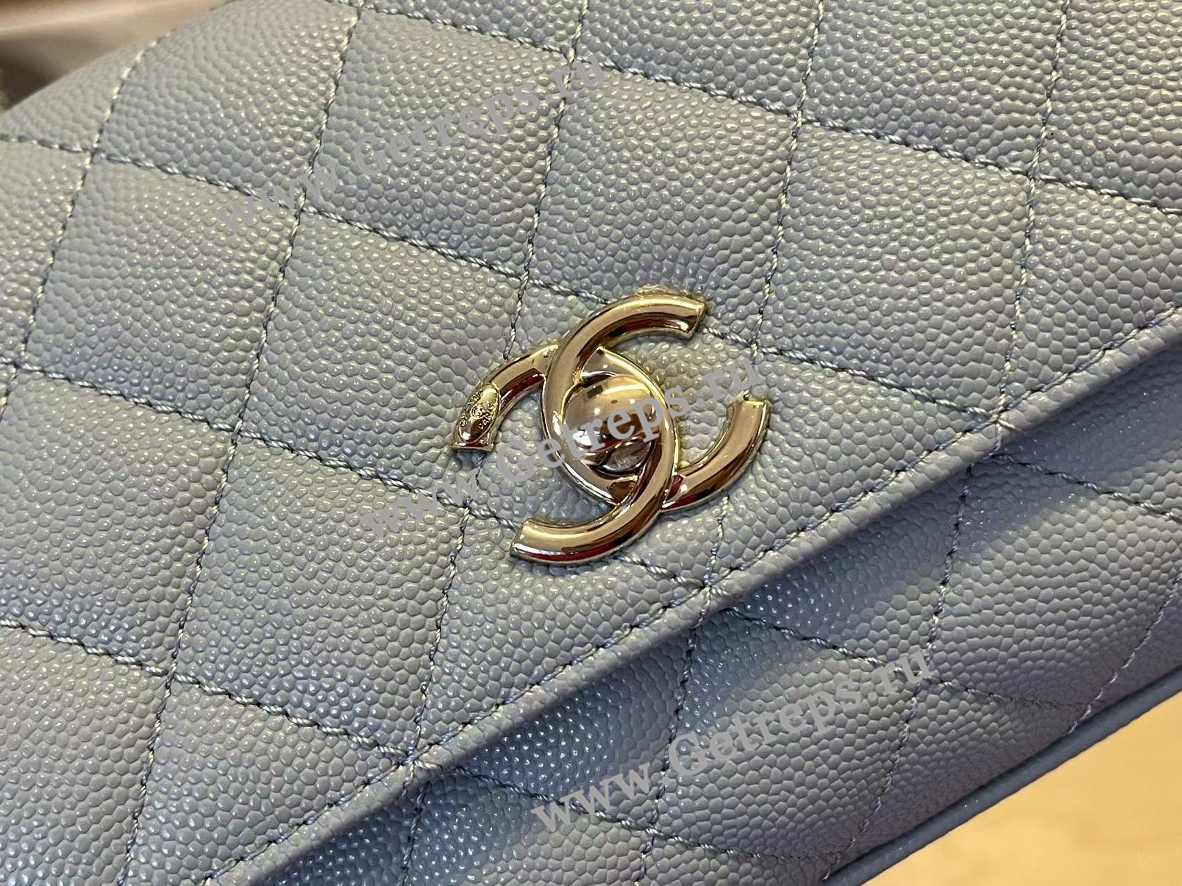 Chanel COCO Top Handle Handbag Medium Blue Grained Calfskin 19cm