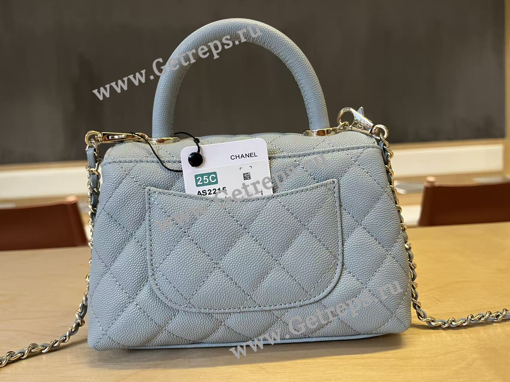 Chanel COCO Top Handle Handbag Medium Blue Grained Calfskin 19cm