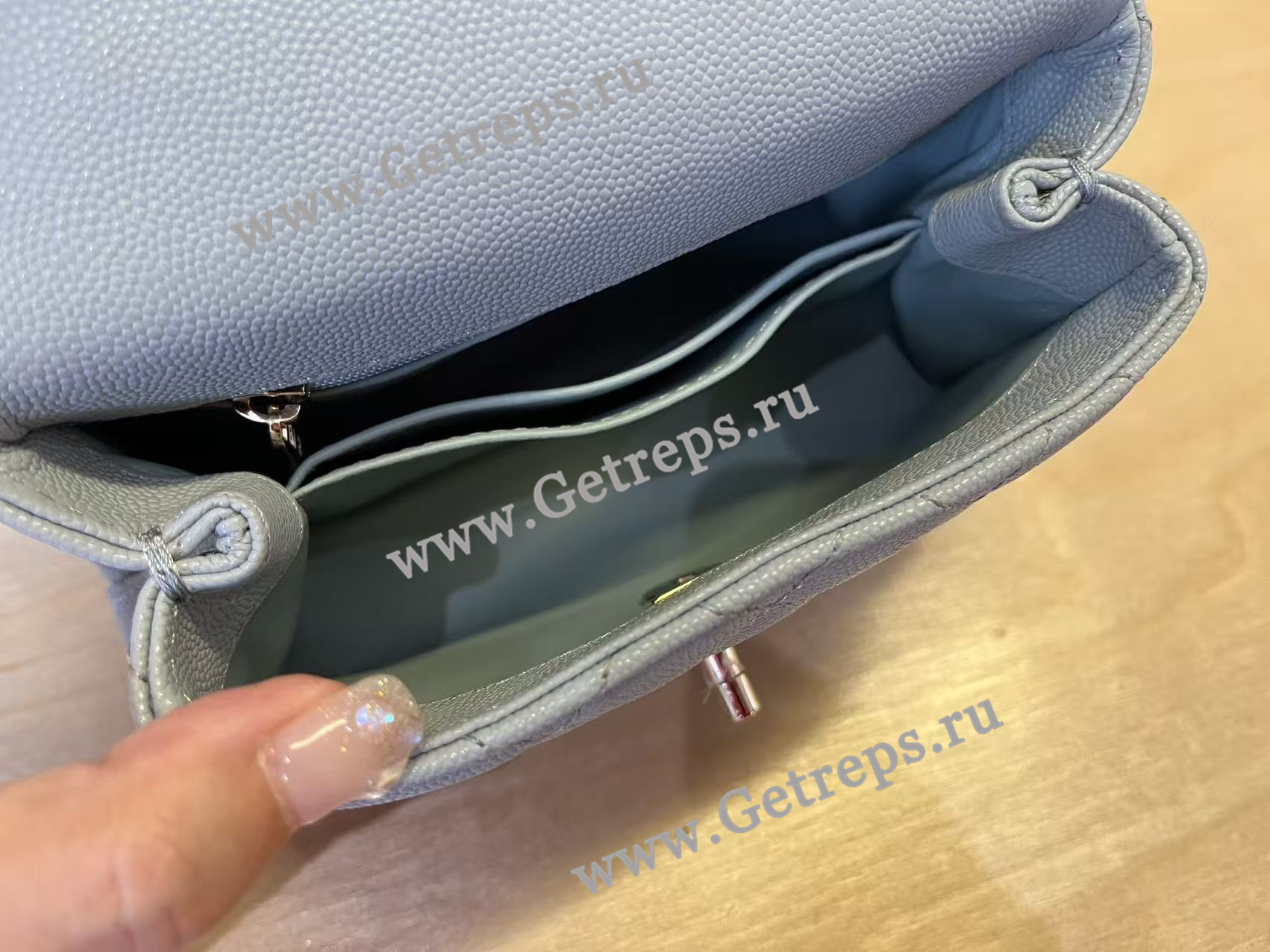 Chanel COCO Top Handle Handbag Medium Blue Grained Calfskin 19cm