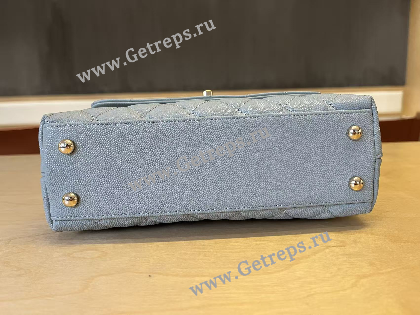 Chanel COCO Top Handle Handbag Medium Blue Grained Calfskin 23cm