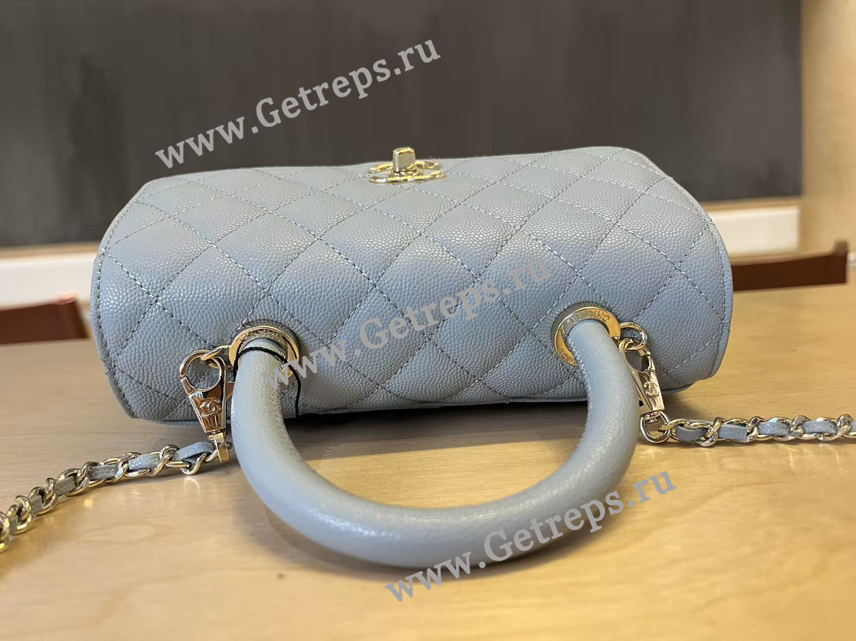 Chanel COCO Top Handle Handbag Medium Blue Grained Calfskin 23cm