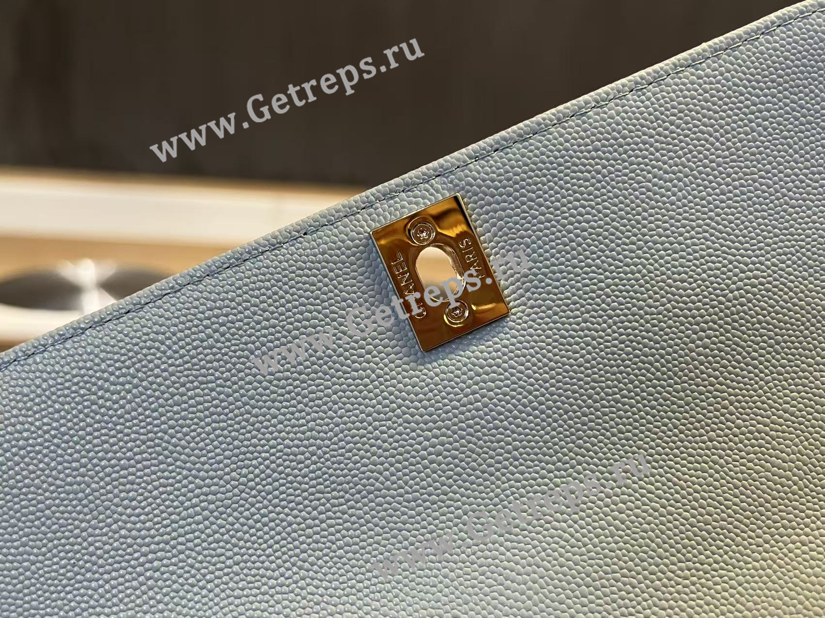 Chanel COCO Top Handle Handbag Medium Blue Grained Calfskin 23cm