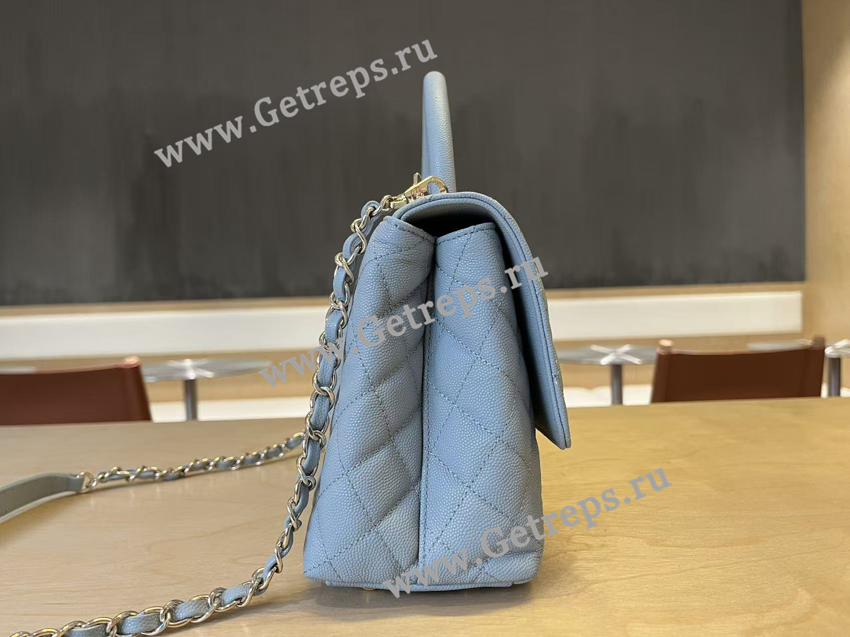 Chanel COCO Top Handle Handbag Medium Blue Grained Calfskin 28cm