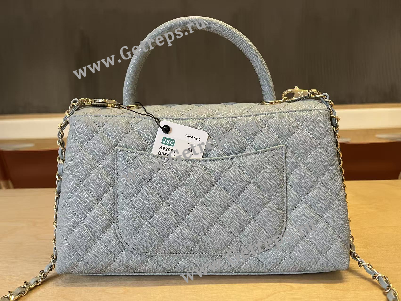 Chanel COCO Top Handle Handbag Medium Blue Grained Calfskin 28cm