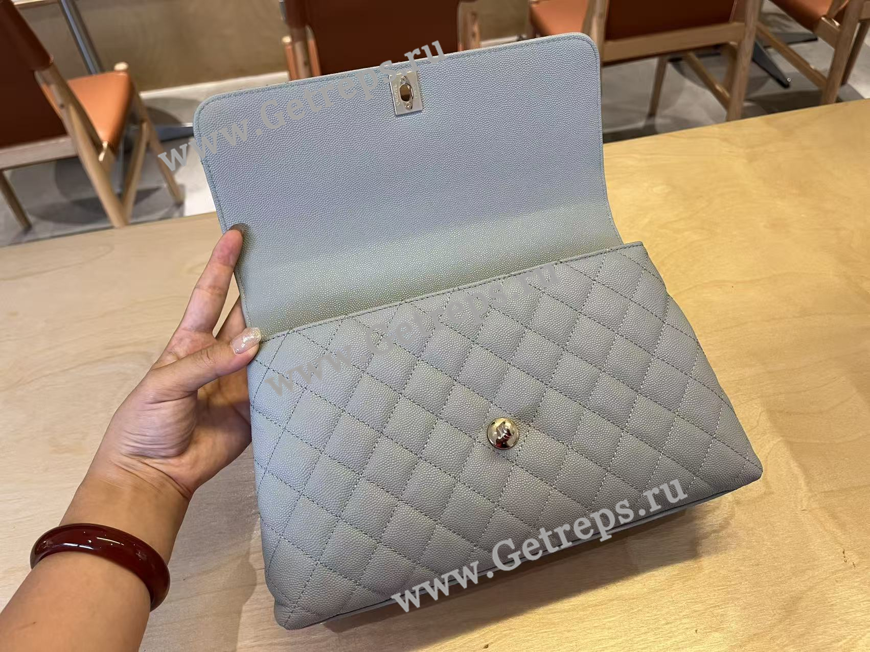 Chanel COCO Top Handle Handbag Medium Blue Grained Calfskin 28cm