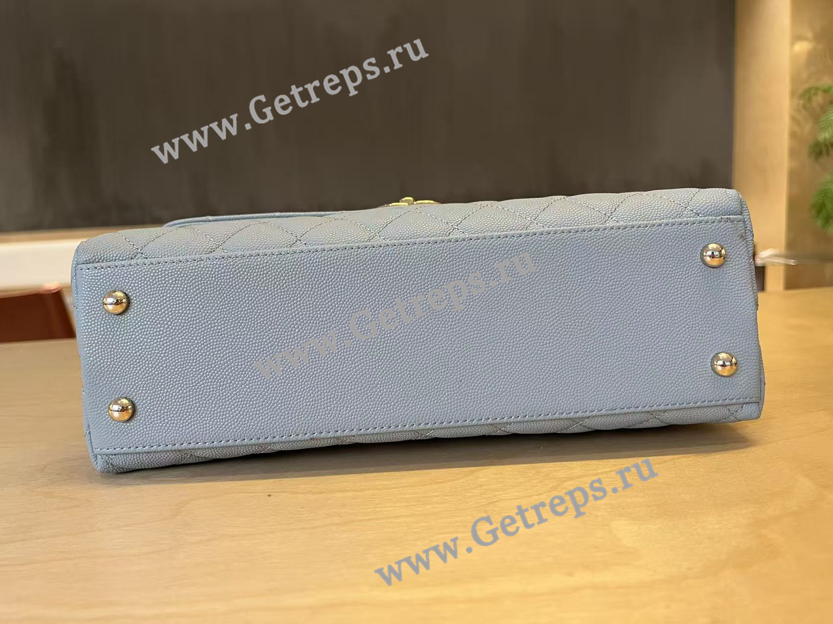 Chanel COCO Top Handle Handbag Medium Blue Grained Calfskin 28cm