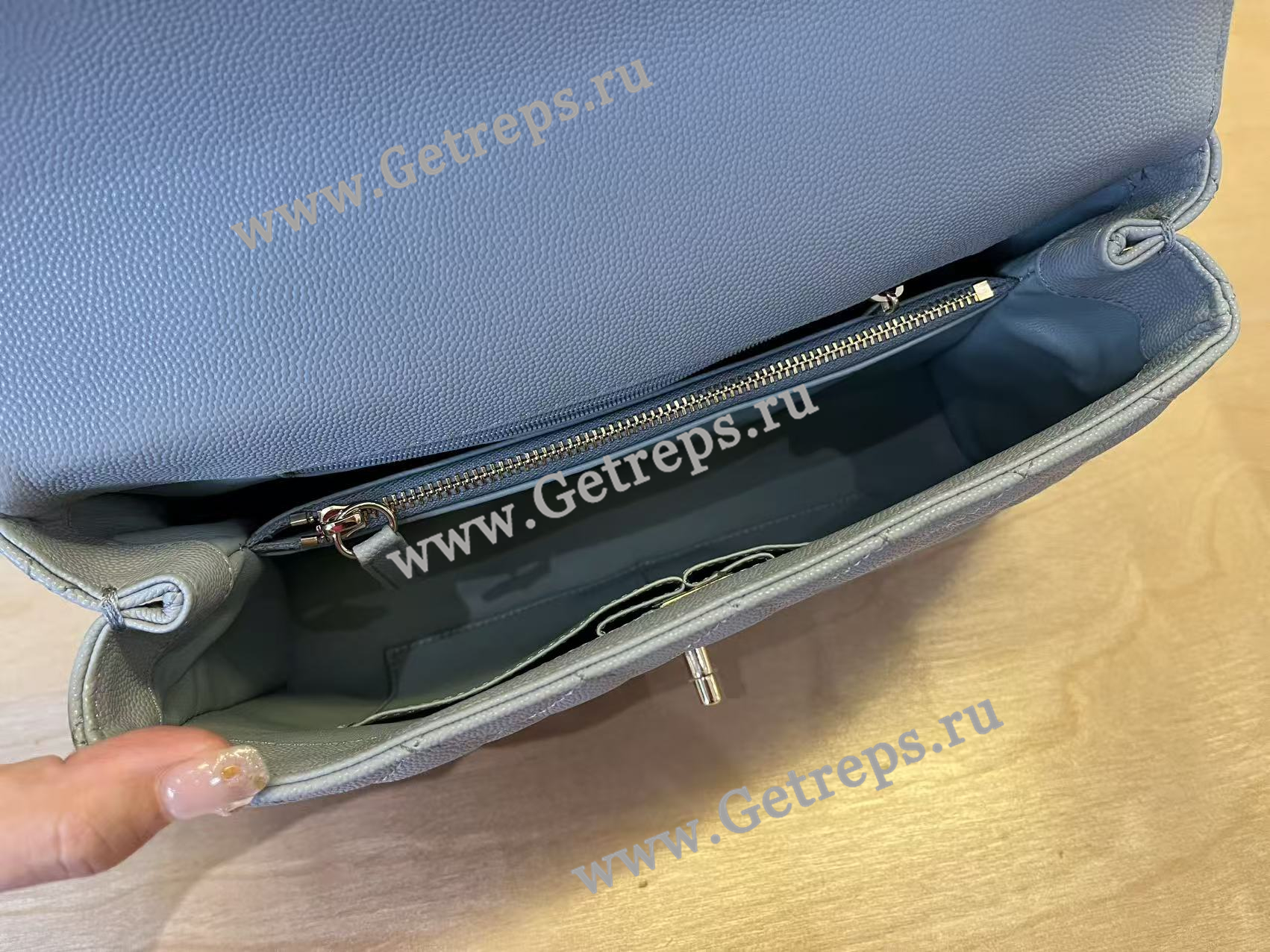 Chanel COCO Top Handle Handbag Medium Blue Grained Calfskin 28cm