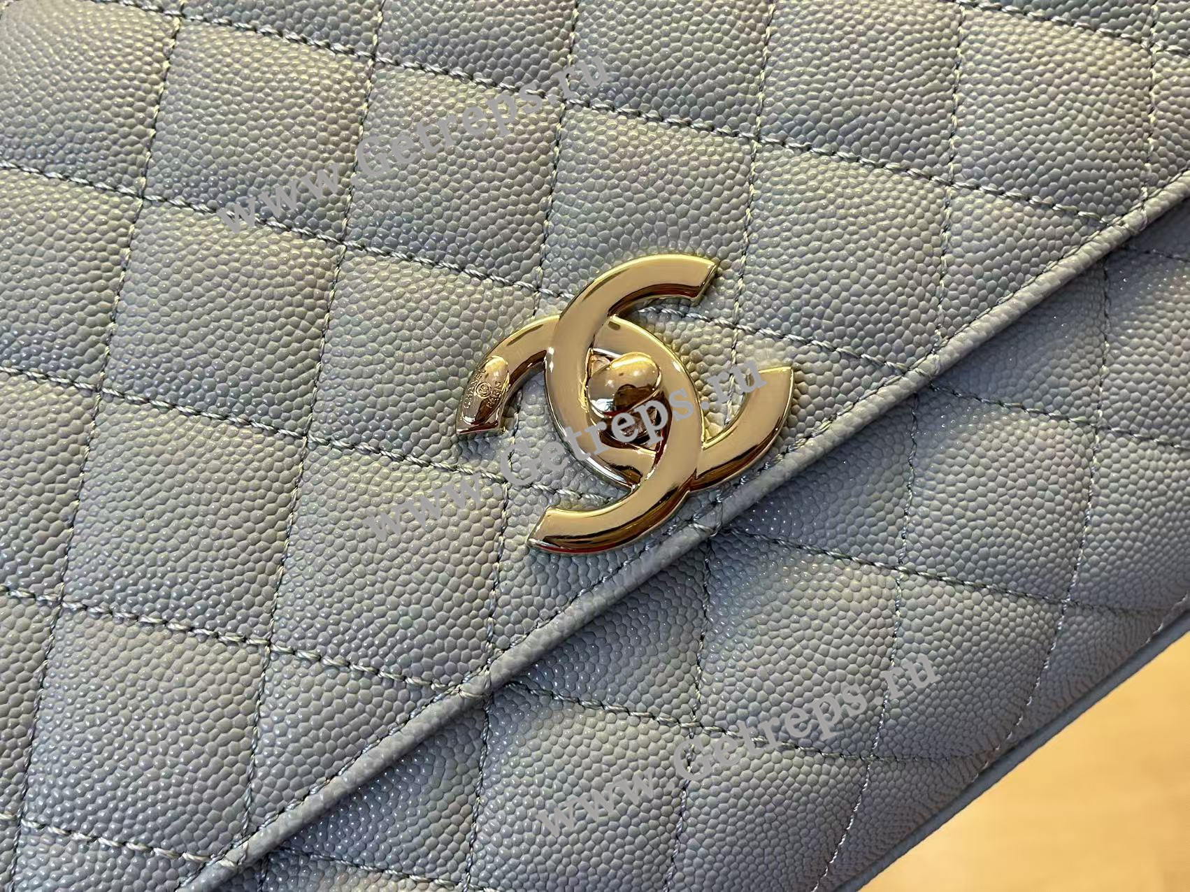 Chanel COCO Top Handle Handbag Medium Blue Grained Calfskin 28cm
