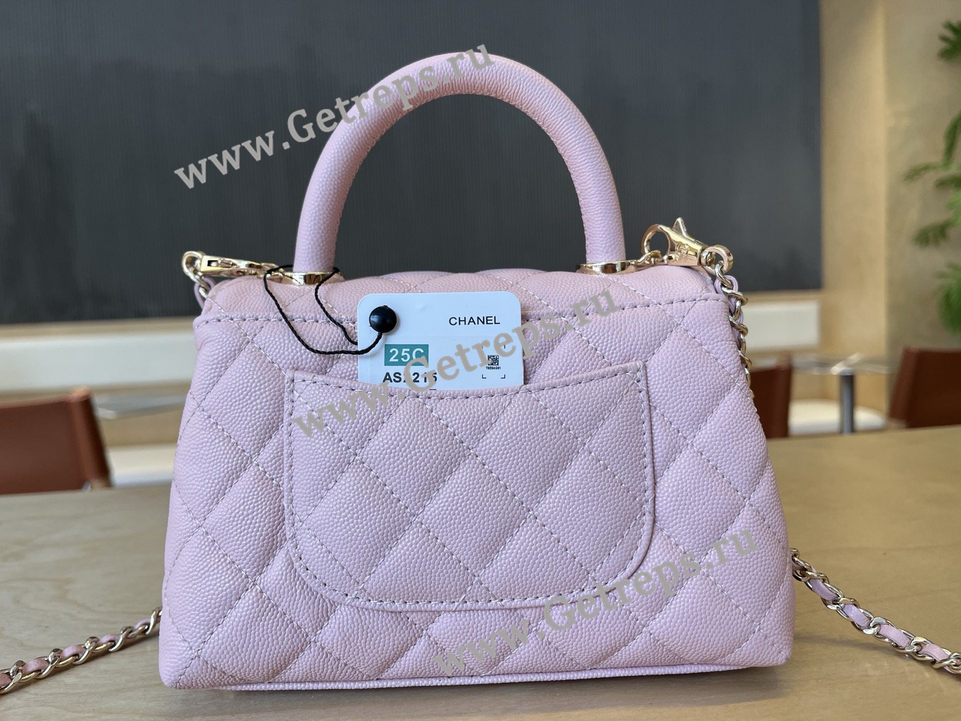 Chanel COCO Top Handle Handbag Pink Grained Calfskin 19cm