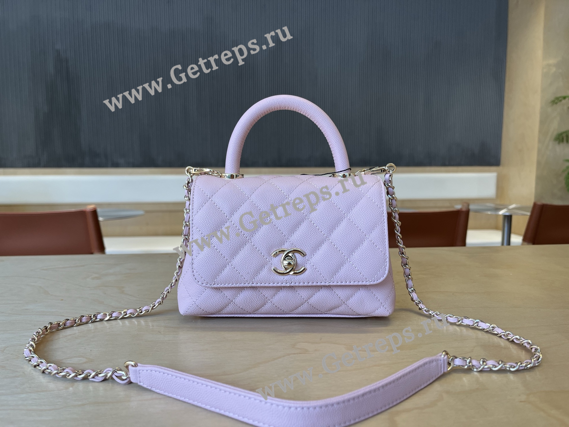 Chanel COCO Top Handle Handbag Pink Grained Calfskin 19cm