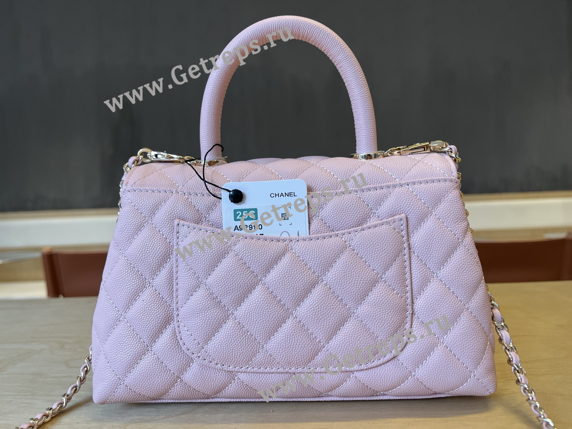 Chanel COCO Top Handle Handbag Pink Grained Calfskin 23cm