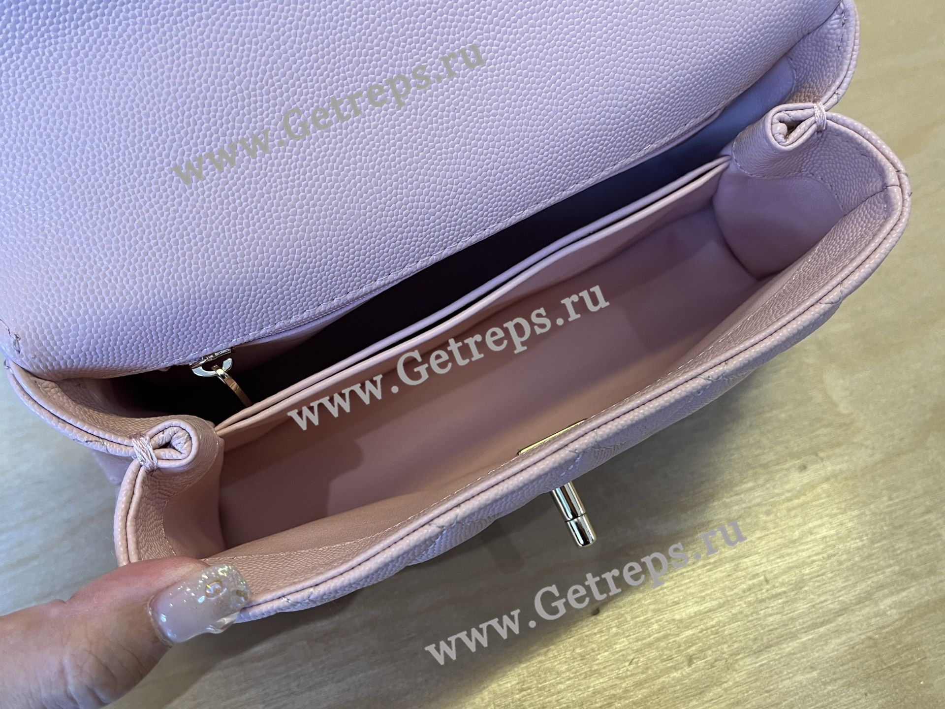 Chanel COCO Top Handle Handbag Pink Grained Calfskin 23cm