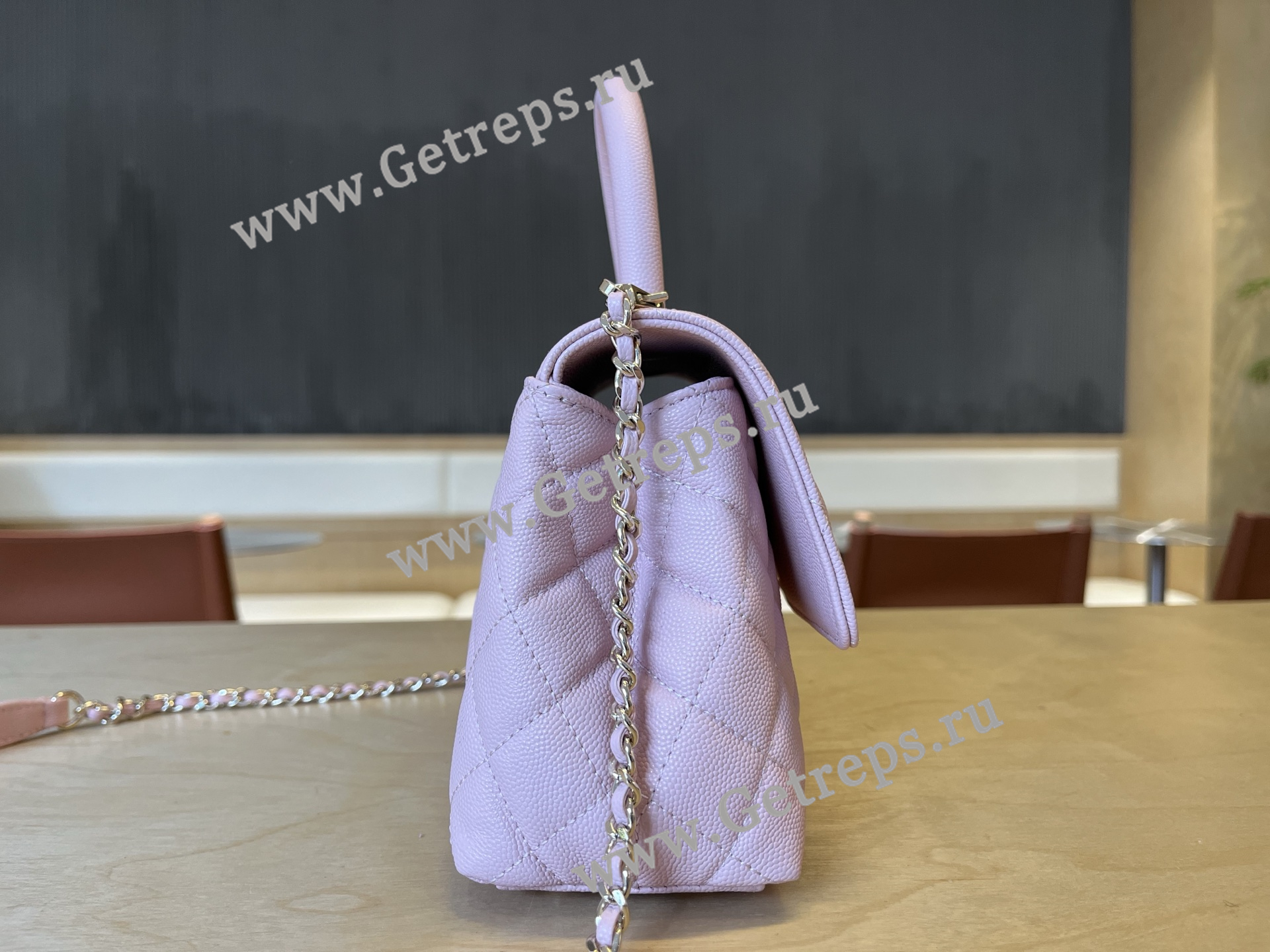 Chanel COCO Top Handle Handbag Pink Grained Calfskin 23cm