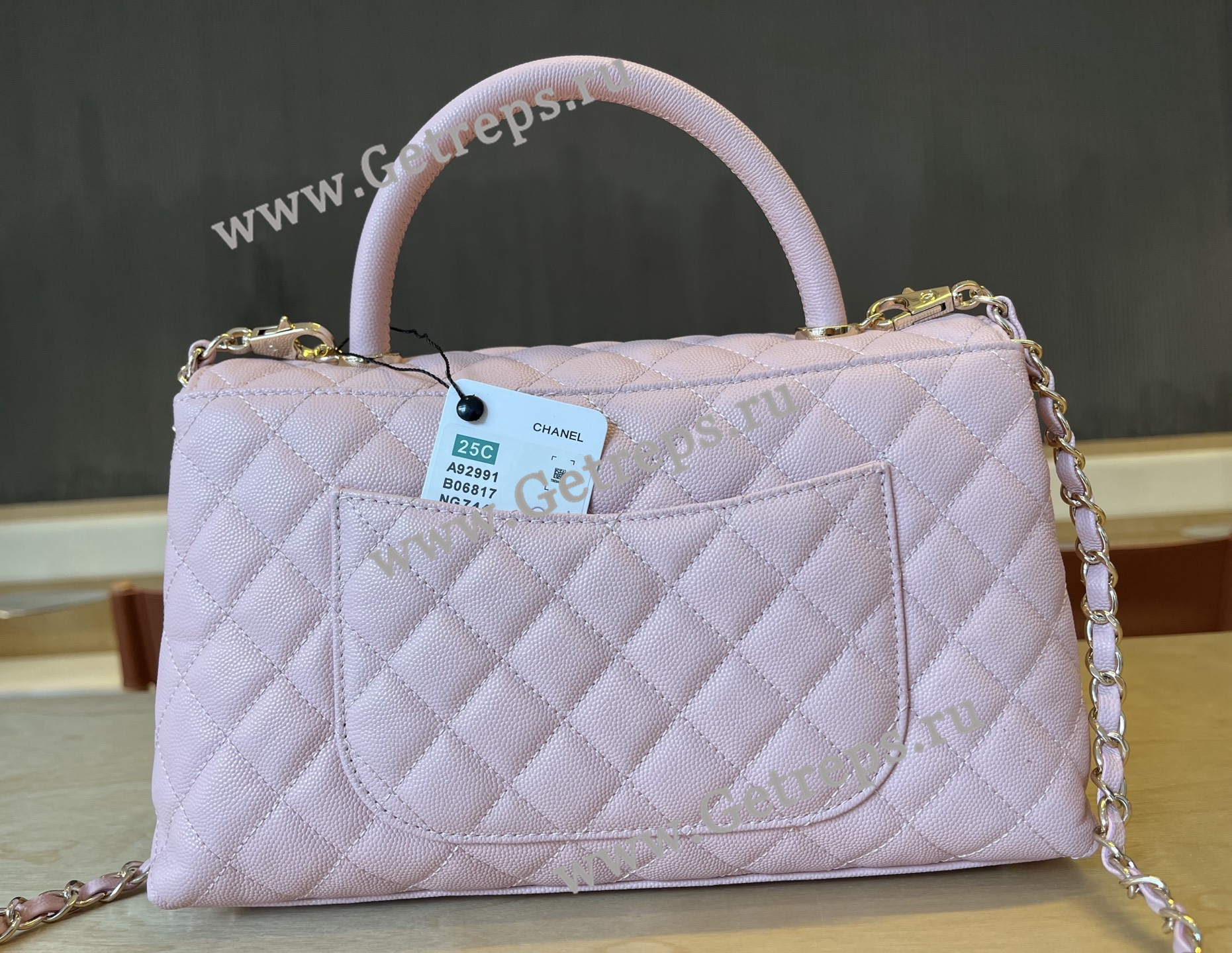 Chanel COCO Top Handle Handbag Pink Grained Calfskin 28cm