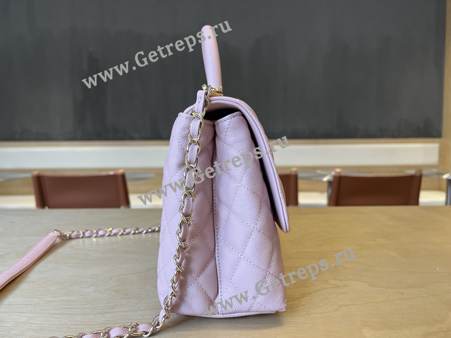 Chanel COCO Top Handle Handbag Pink Grained Calfskin 28cm