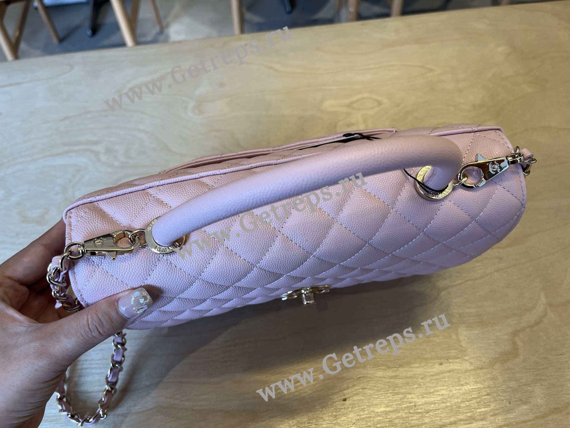 Chanel COCO Top Handle Handbag Pink Grained Calfskin 28cm