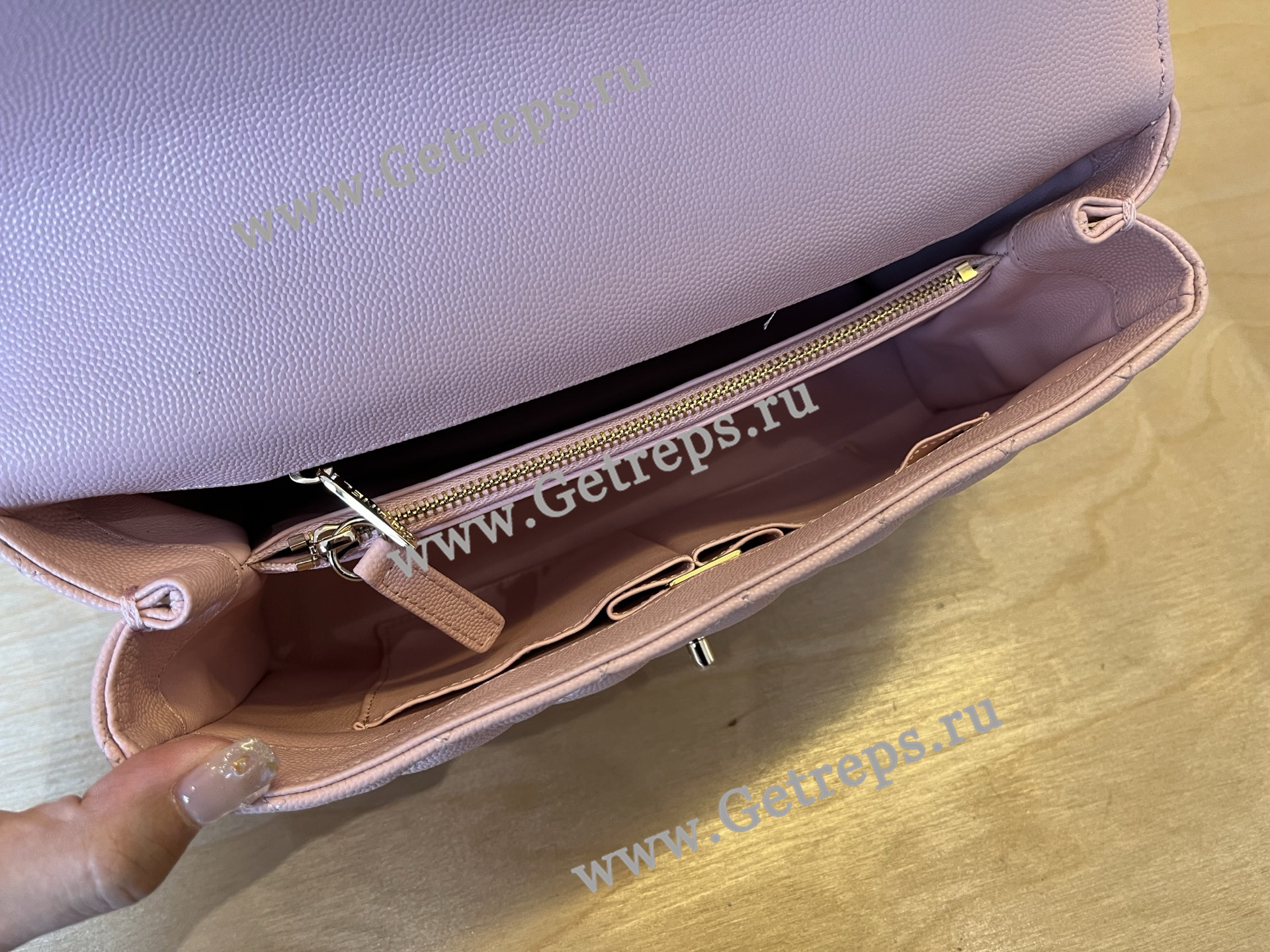 Chanel COCO Top Handle Handbag Pink Grained Calfskin 28cm