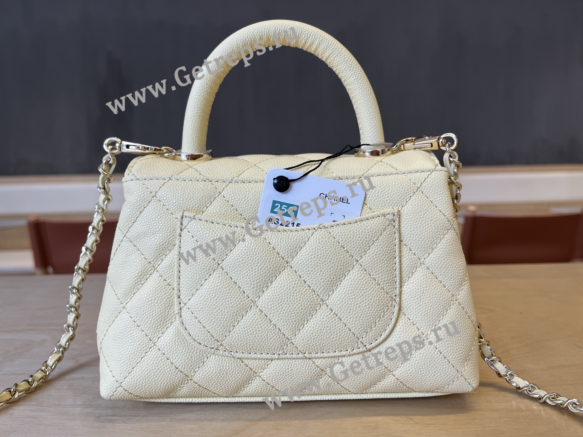 Chanel COCO Top Handle Handbag White Grained Calfskin 19cm