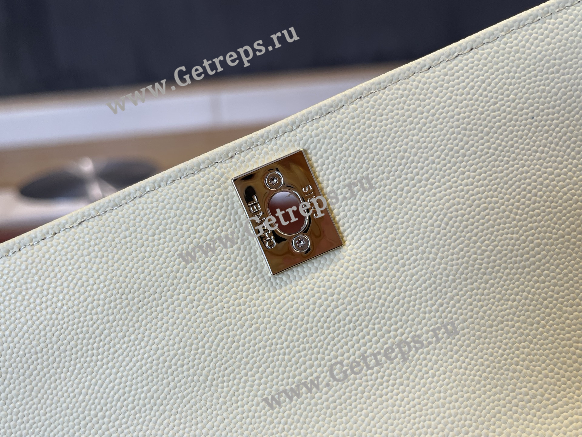 Chanel COCO Top Handle Handbag White Grained Calfskin 23cm