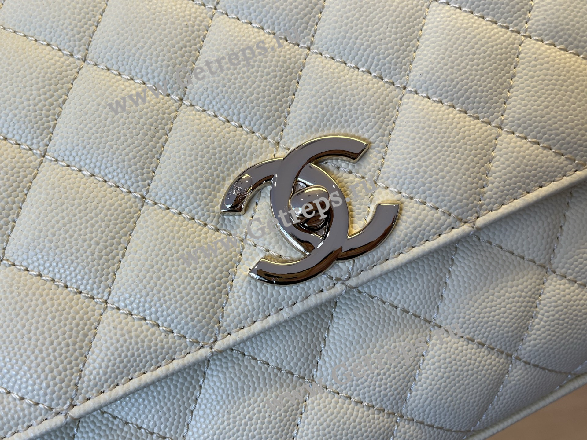 Chanel COCO Top Handle Handbag White Grained Calfskin 28cm