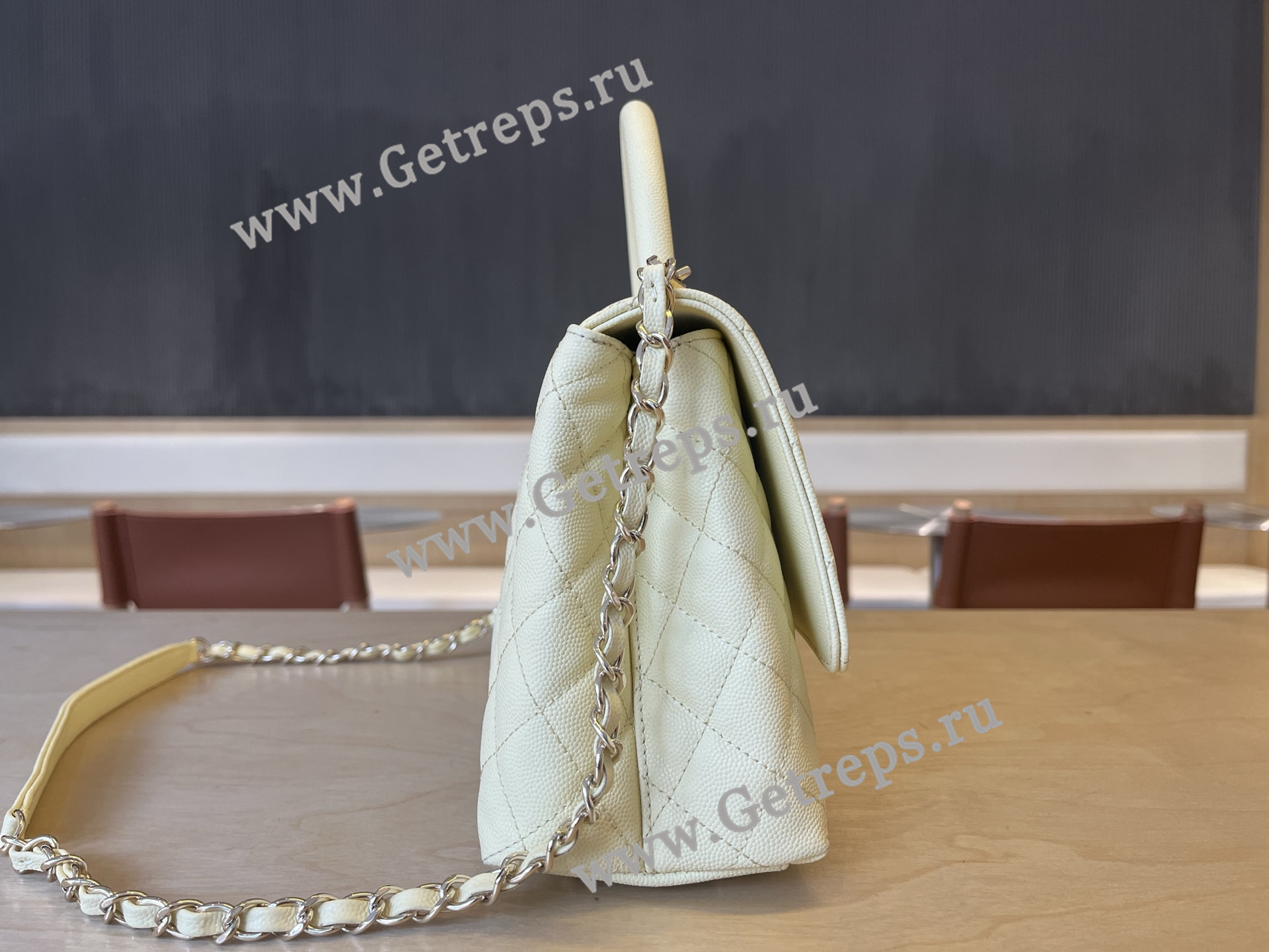 Chanel COCO Top Handle Handbag White Grained Calfskin 28cm