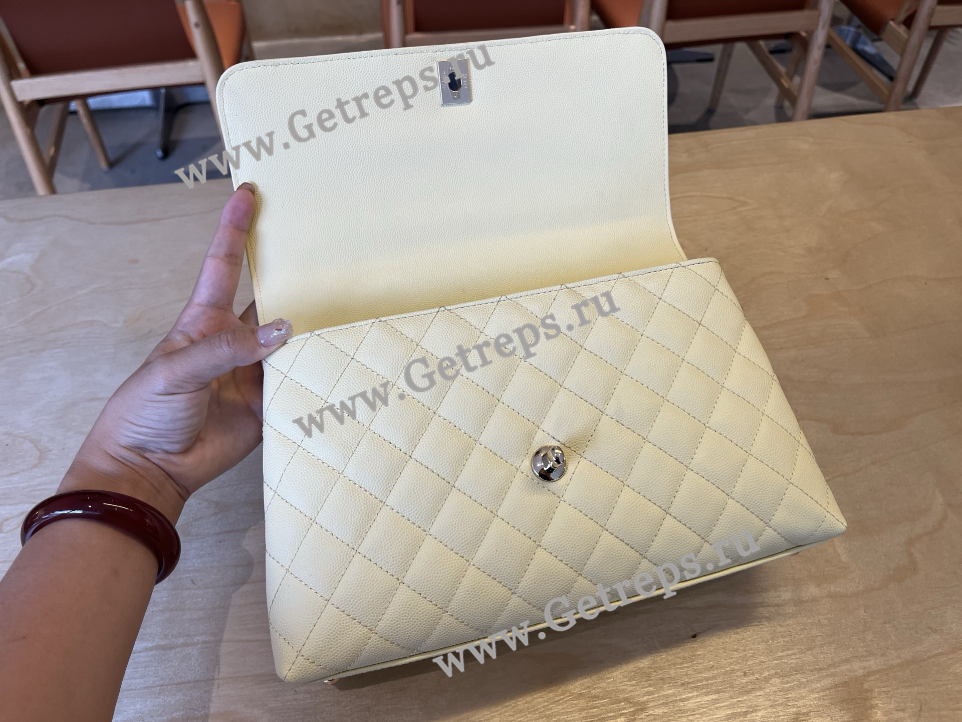 Chanel COCO Top Handle Handbag White Grained Calfskin 28cm