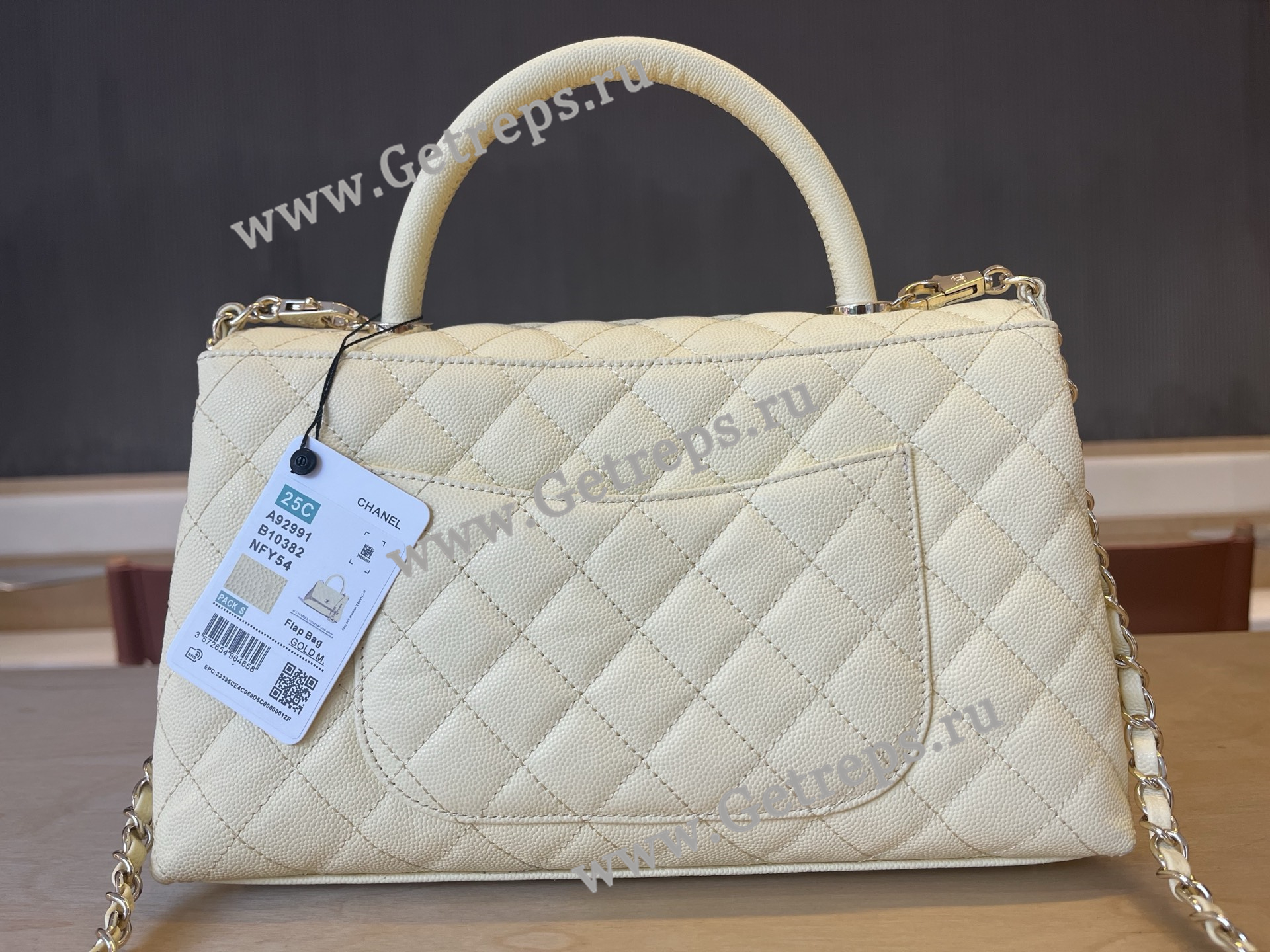 Chanel COCO Top Handle Handbag White Grained Calfskin 28cm