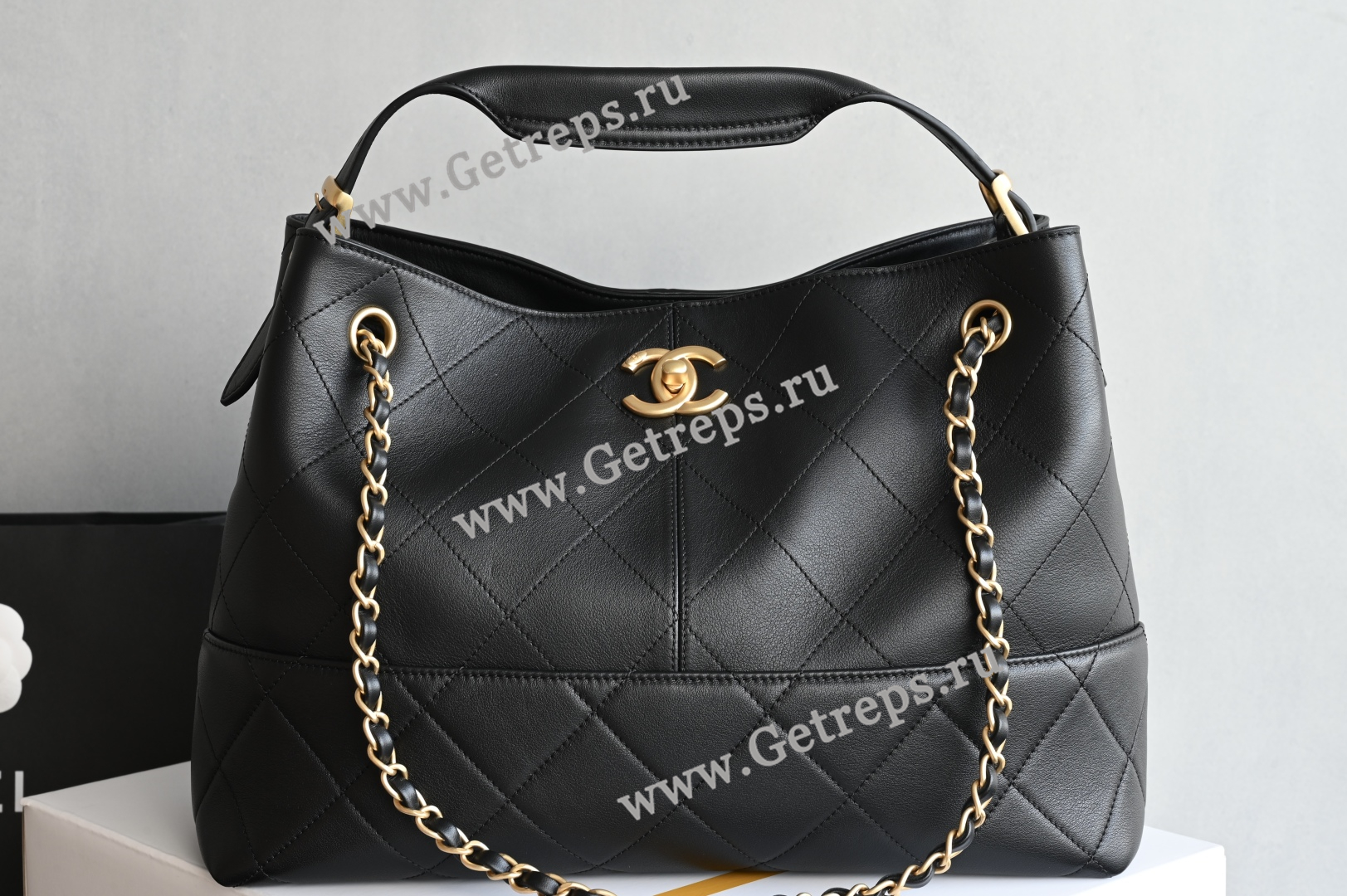 Chanel Calfskin Stitched Hobo Black