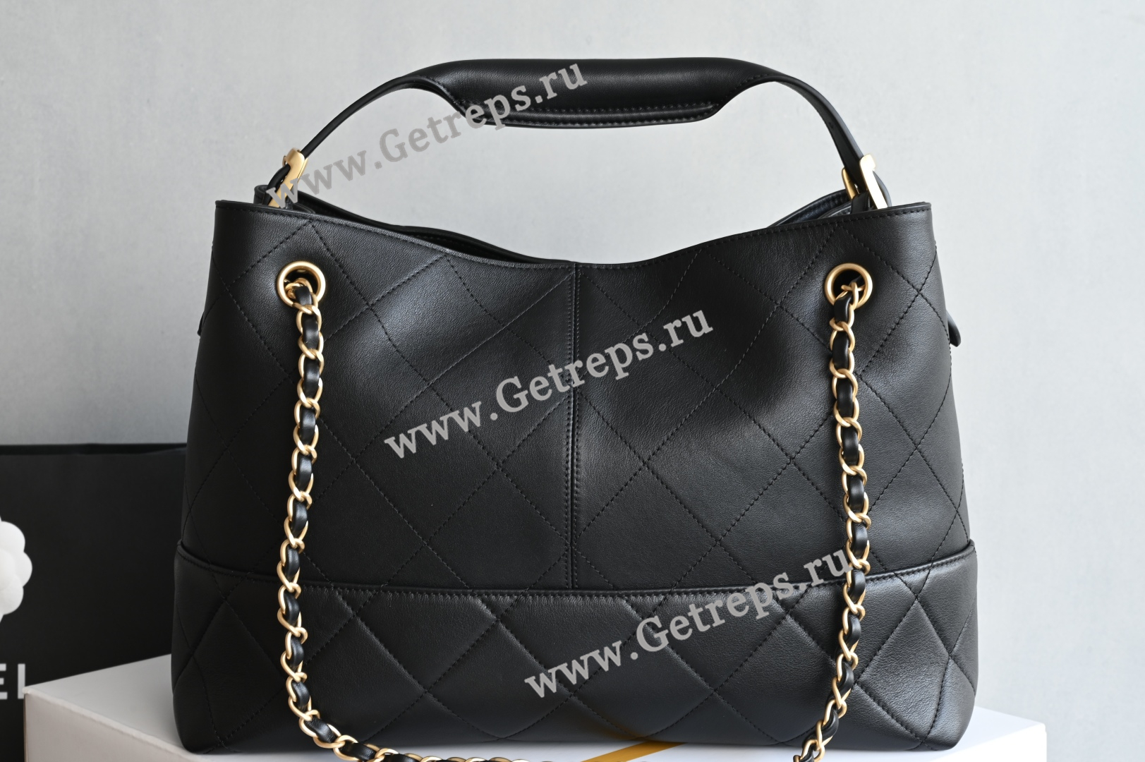 Chanel Calfskin Stitched Hobo Black