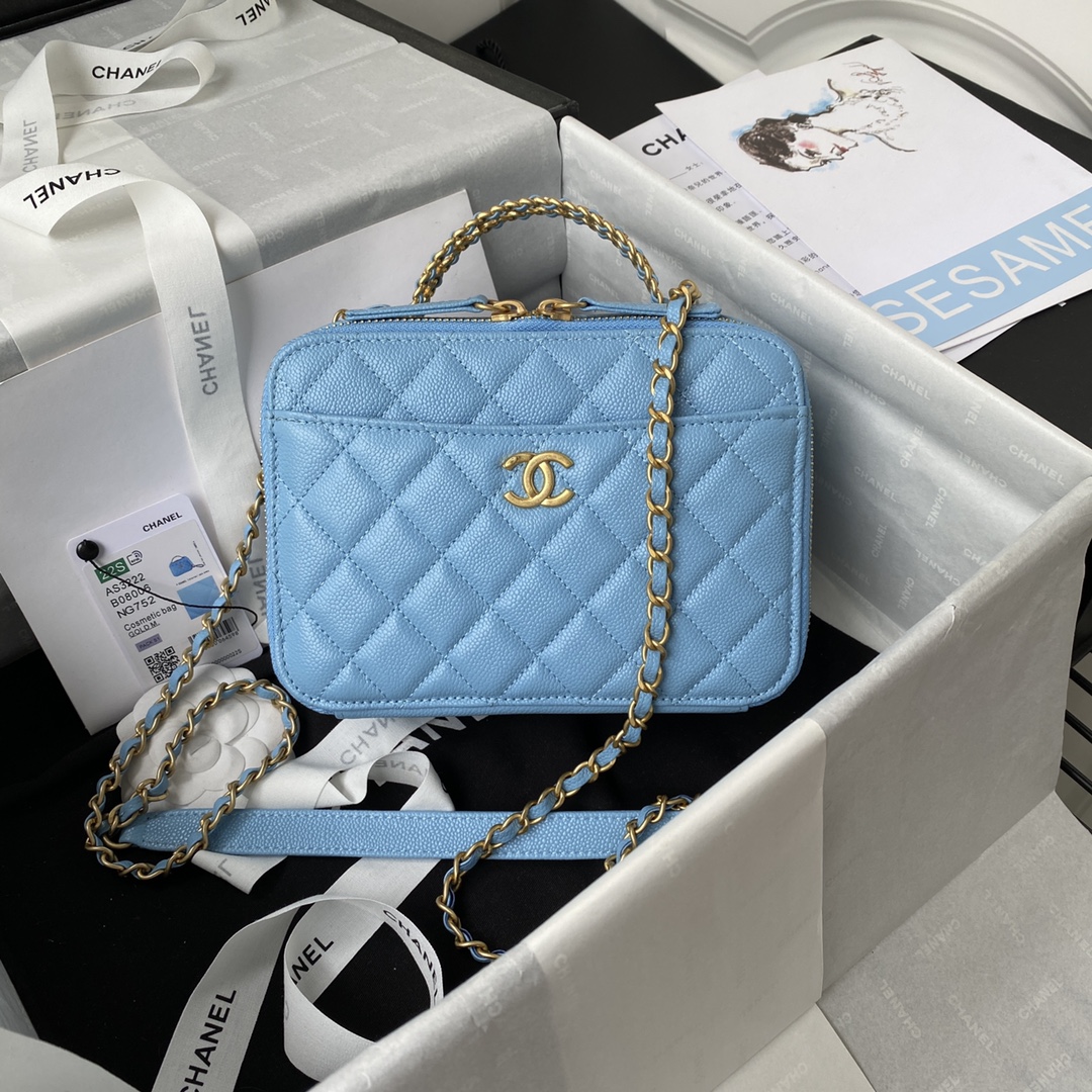 Chanel Camera Bag Blue Caviar Leather With Gold Hardware AP3222